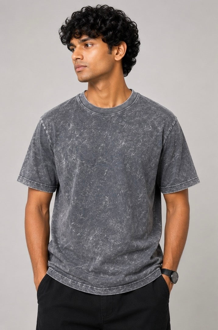 Charcoal Grey Acid Wash Oversized T-Shirt – 240 GSM Premium Cotton