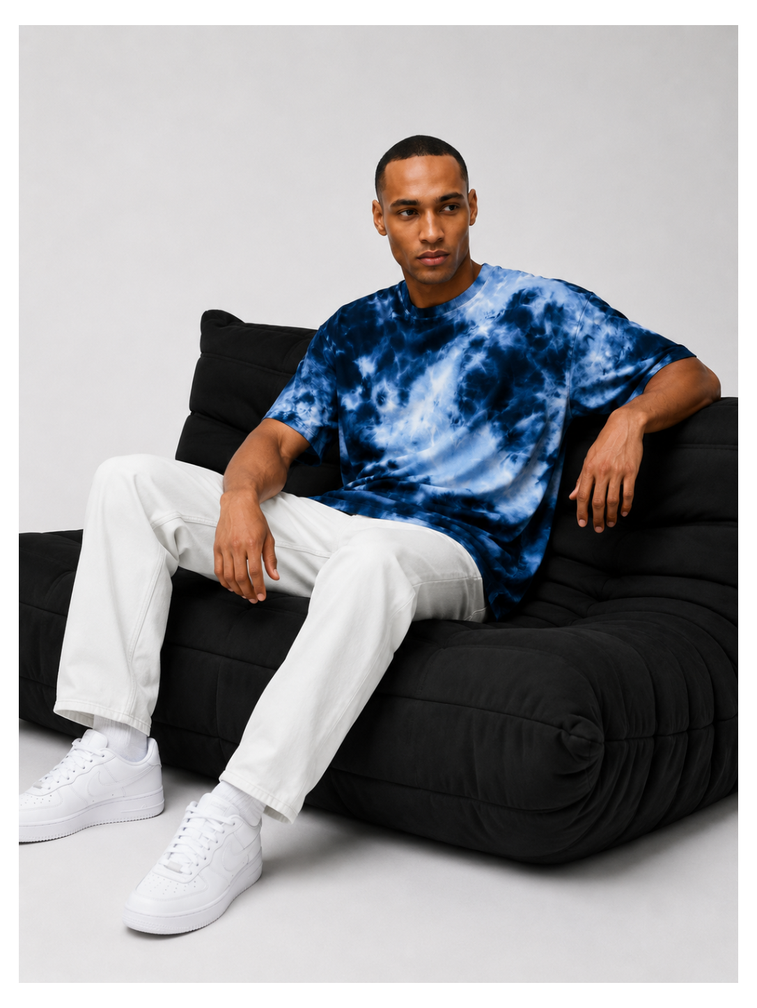 Avenster Relaxed Fit Blue & Sky Blue Tie-Dye Oversized Tee