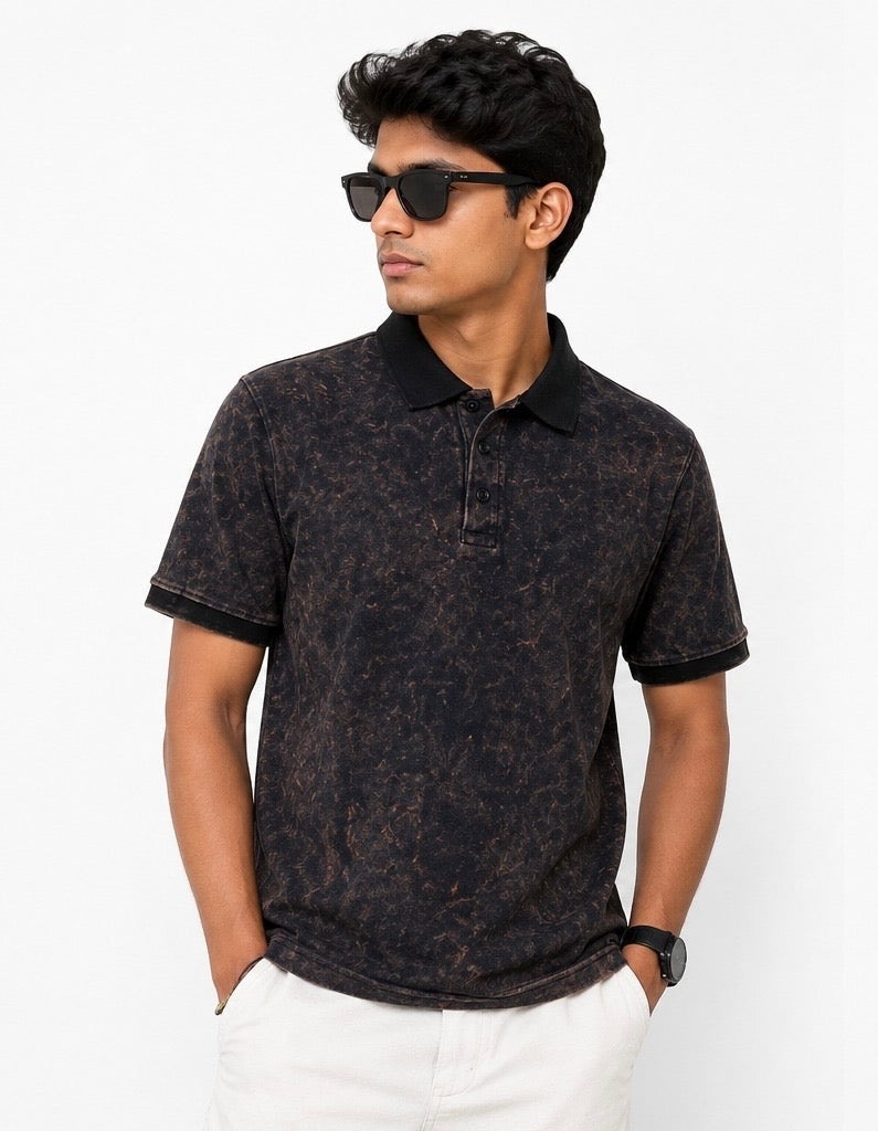 Avenster Obsidian Polo – Black Acid Wash