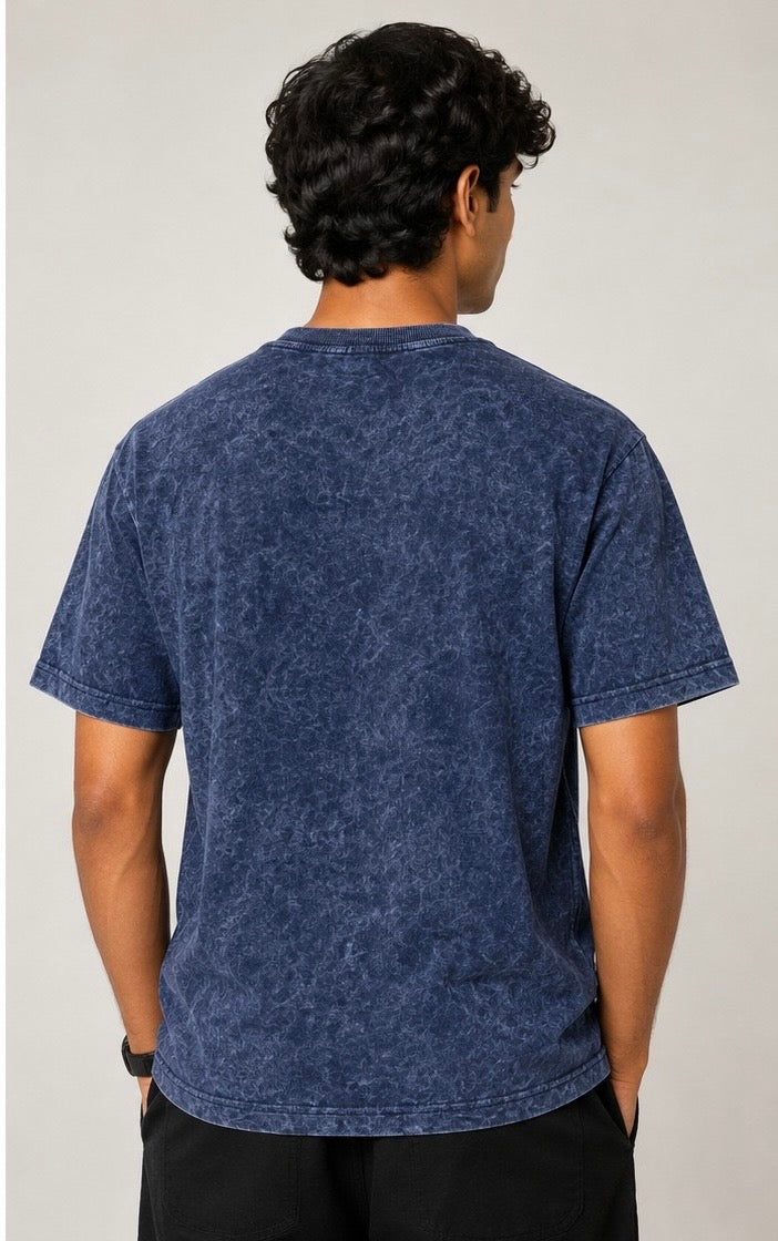Vintage Navy Blue Acid Wash Oversized T-Shirt – 240 GSM Premium Cotton