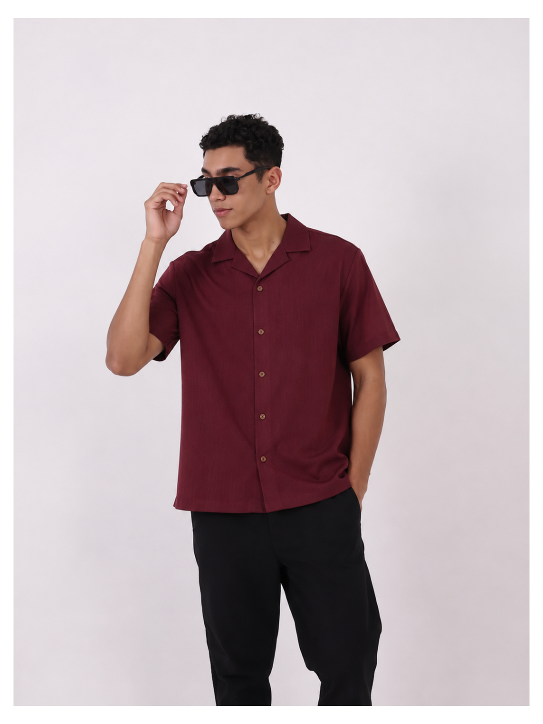 Men's Premium Heavyweight Cotton Cuban Collar Shirt – Burgundy Wine