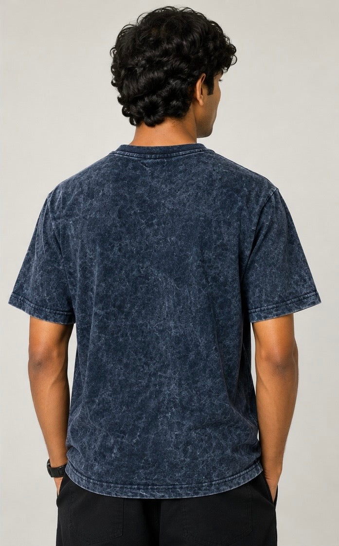 Midnight Navy Acid Wash Oversized T-Shirt – 240 GSM Premium Cotton