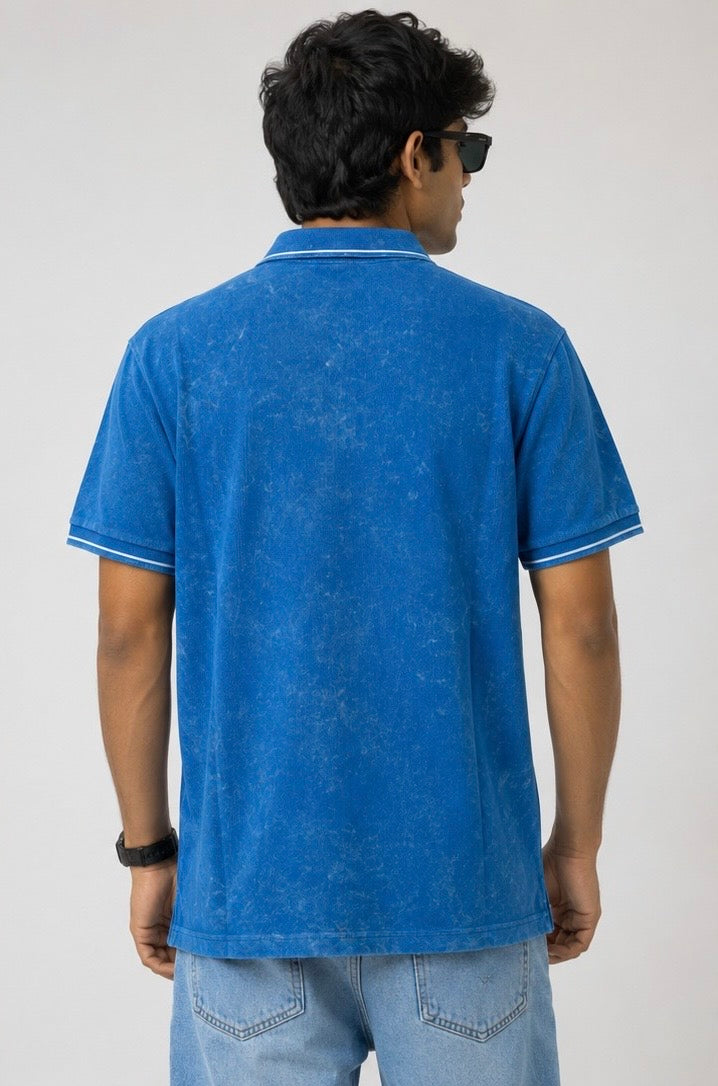 Avenster Voyage Polo – Ocean Blue Acid Wash