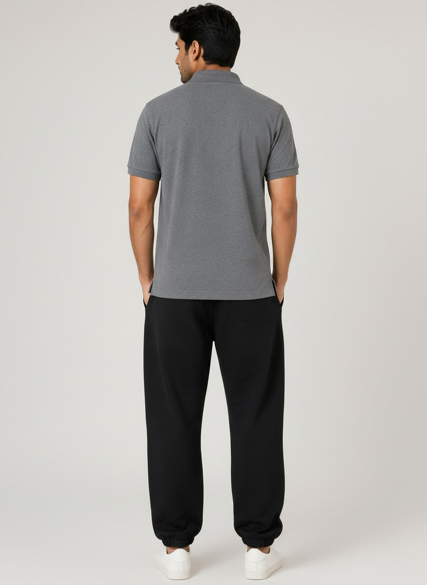 Charcoal Grey Solid Premium Cotton Polo T-Shirt – 220 GSM | Classic Fit