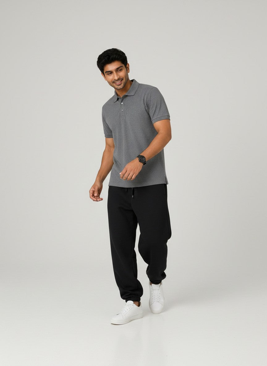 Charcoal Grey Solid Premium Cotton Polo T-Shirt – 220 GSM | Classic Fit