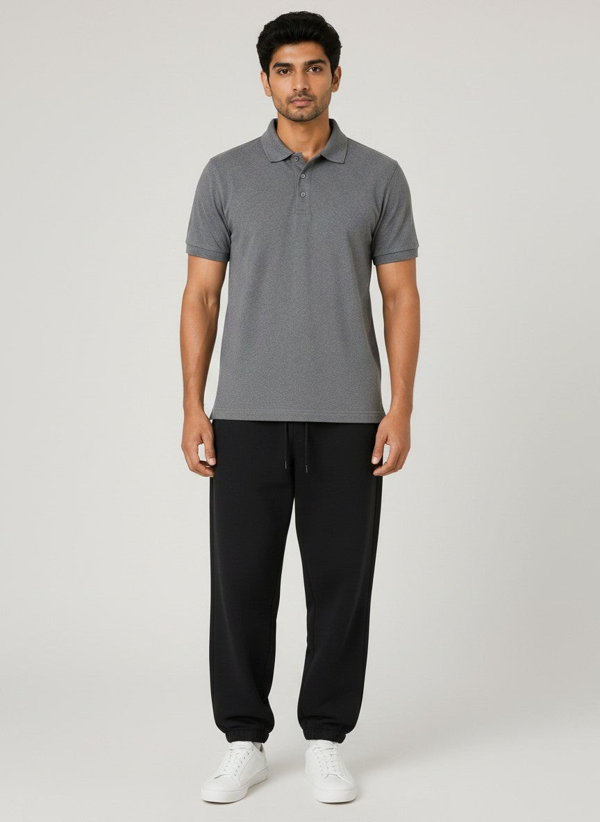 Charcoal Grey Solid Premium Cotton Polo T-Shirt – 220 GSM | Classic Fit
