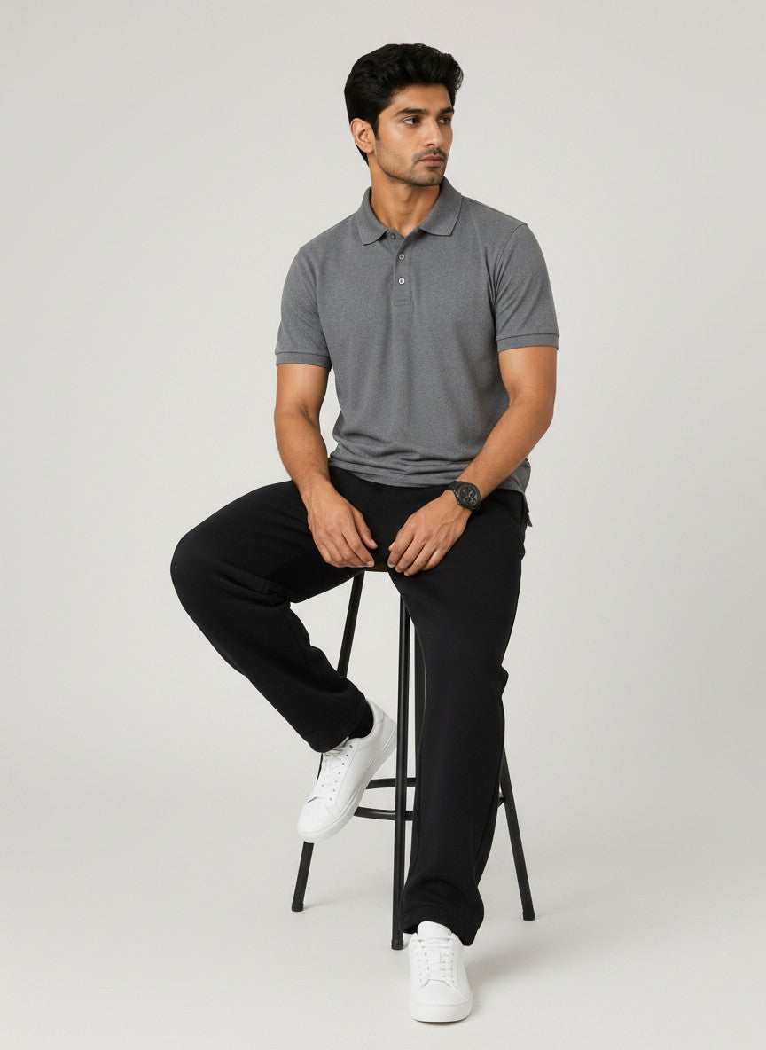 Charcoal Grey Solid Premium Cotton Polo T-Shirt – 220 GSM | Classic Fit