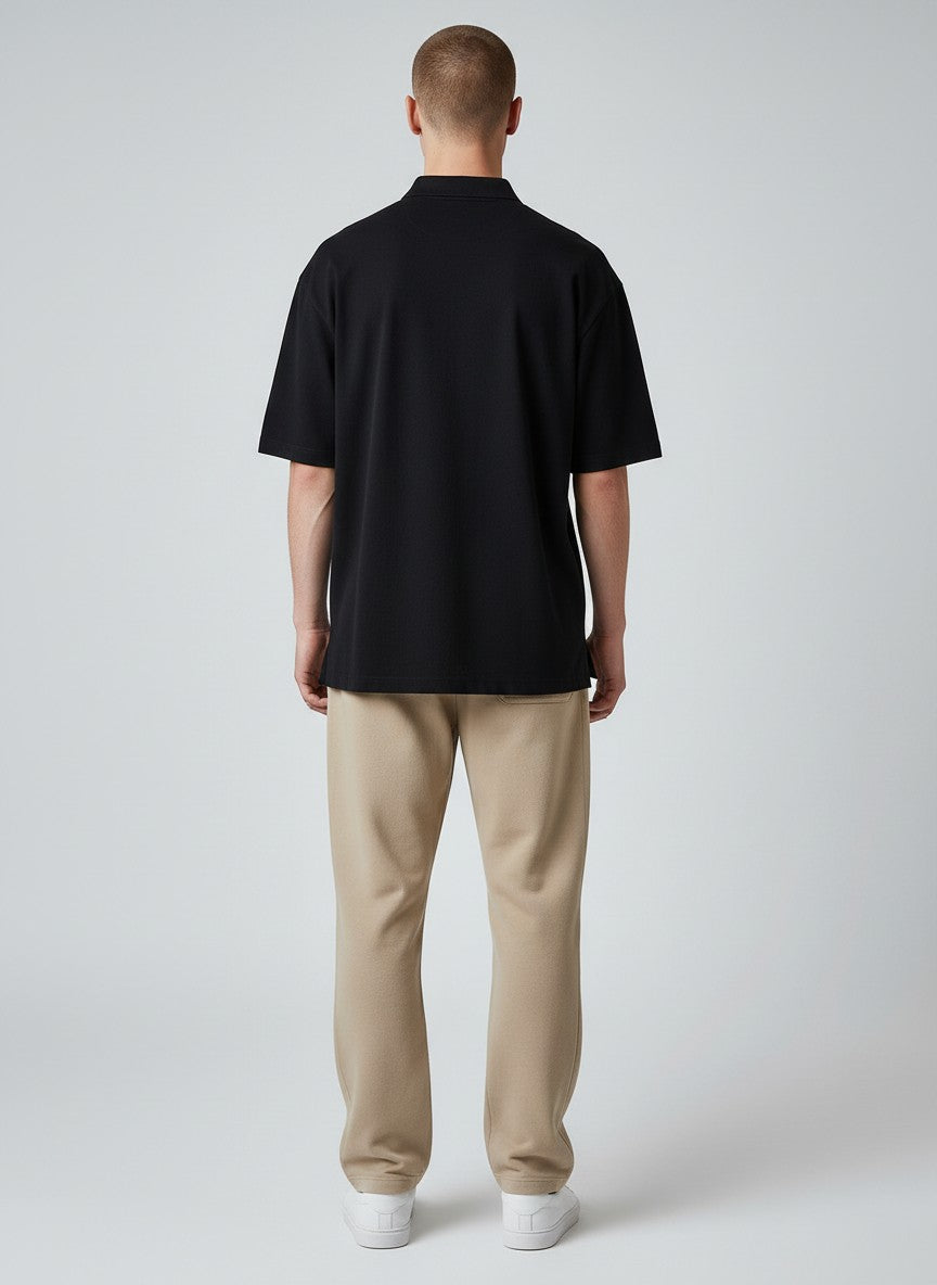Black Solid Premium Cotton Polo T-Shirt – 220 GSM | Classic Fit