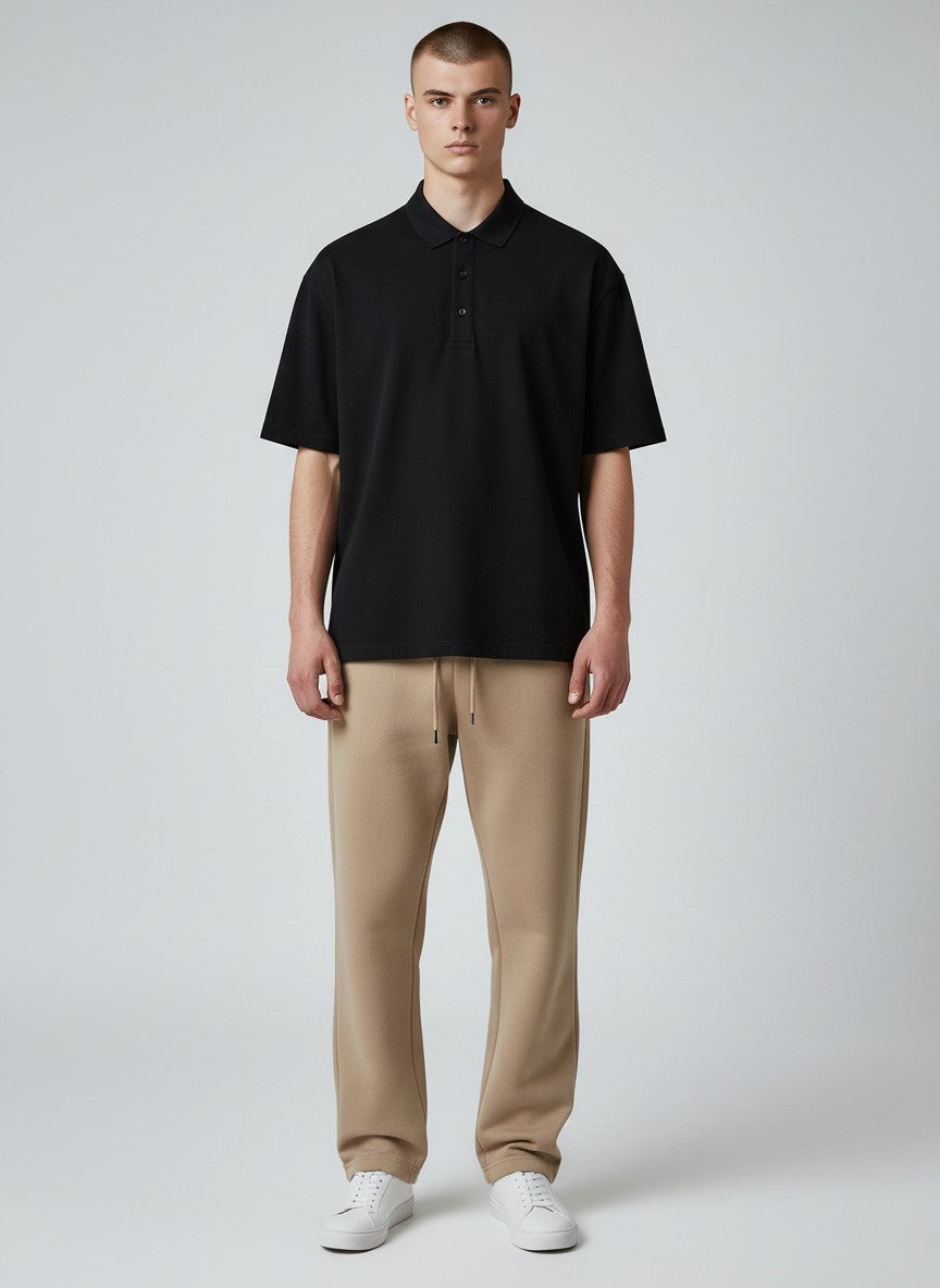 Black Solid Premium Cotton Polo T-Shirt – 220 GSM | Classic Fit