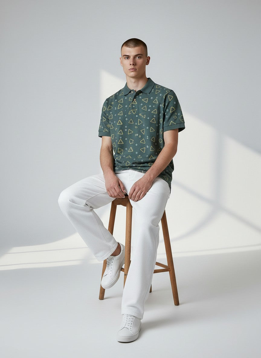 Olive Geometry AOP Polo(SET OF 4)
