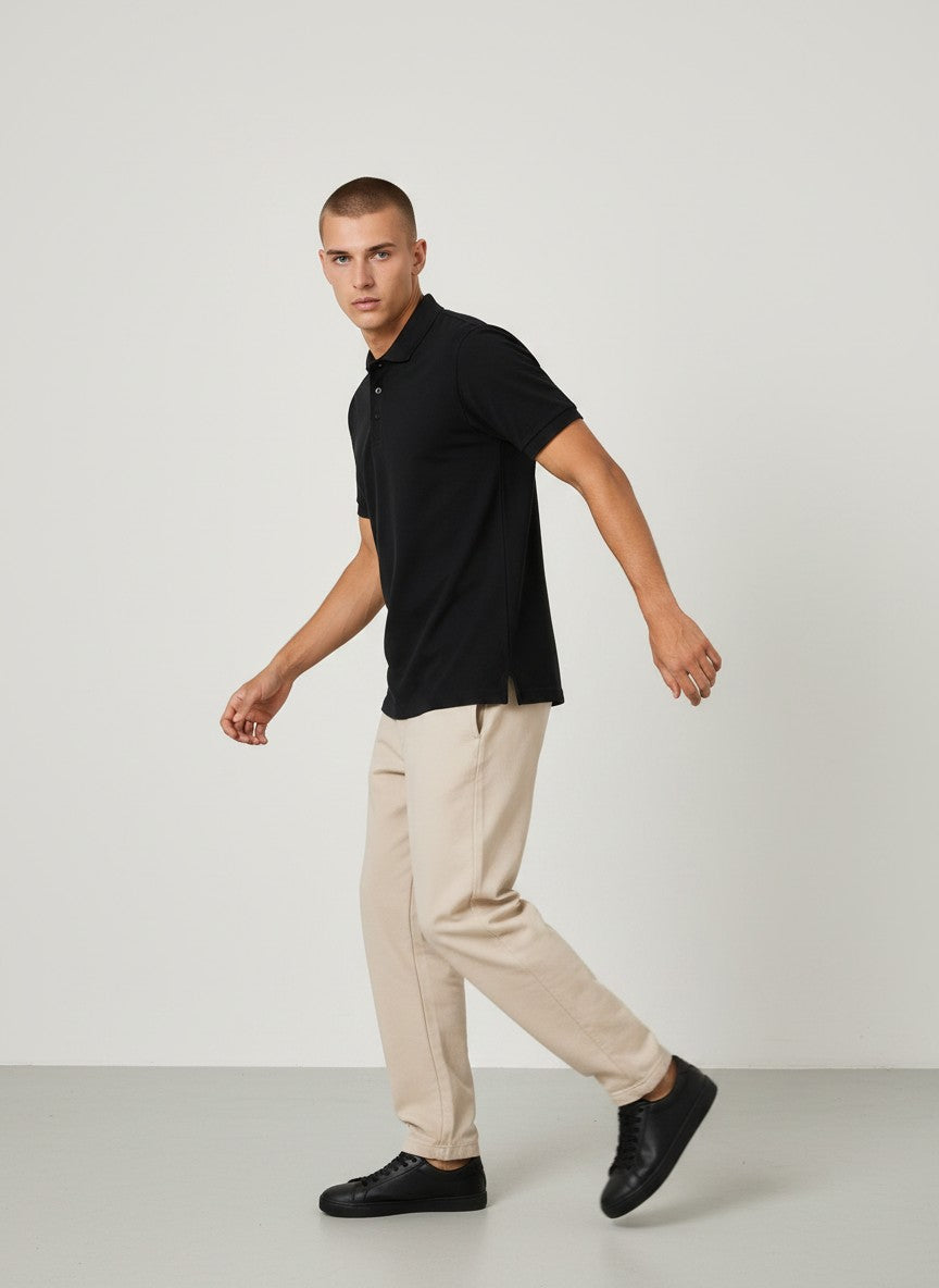 Black Solid Premium Cotton Polo T-Shirt – 220 GSM | Classic Fit