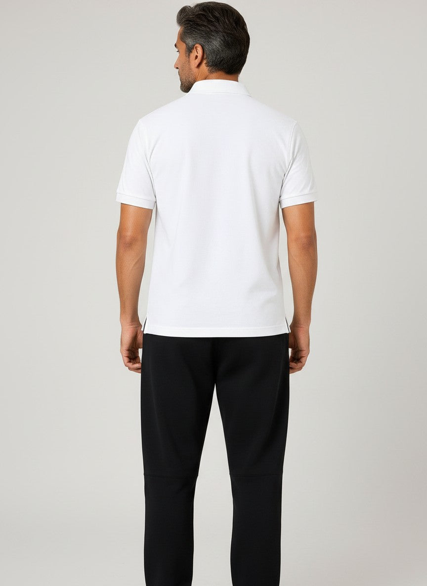 Classic White Solid Premium Cotton Polo T-Shirt – 220 GSM | Classic Fit