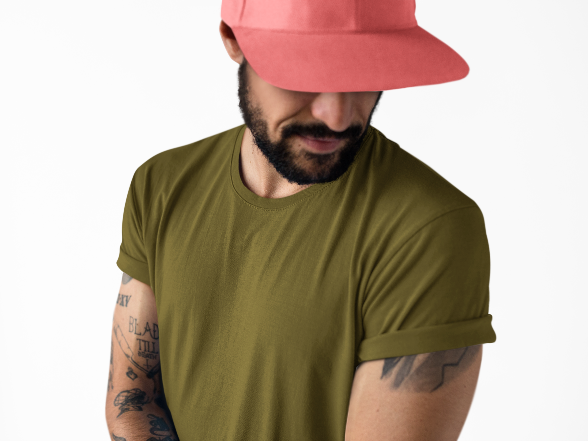 Avenster Olive Green Unisex Solid Cotton Crew Neck T-shirt (No Print or Logo)