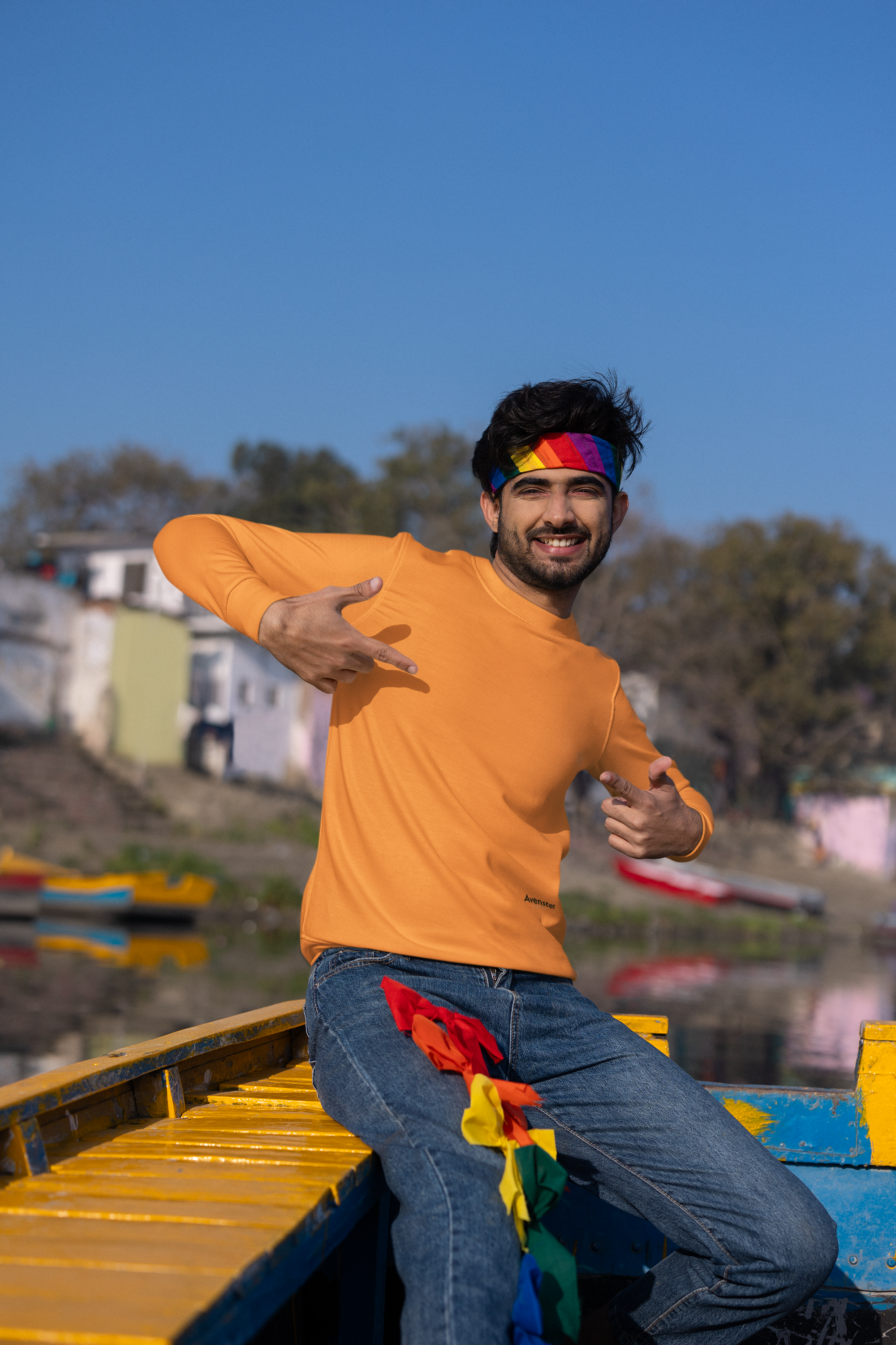 Avenster Solid Deep Orange Cotton Sweatshirt
