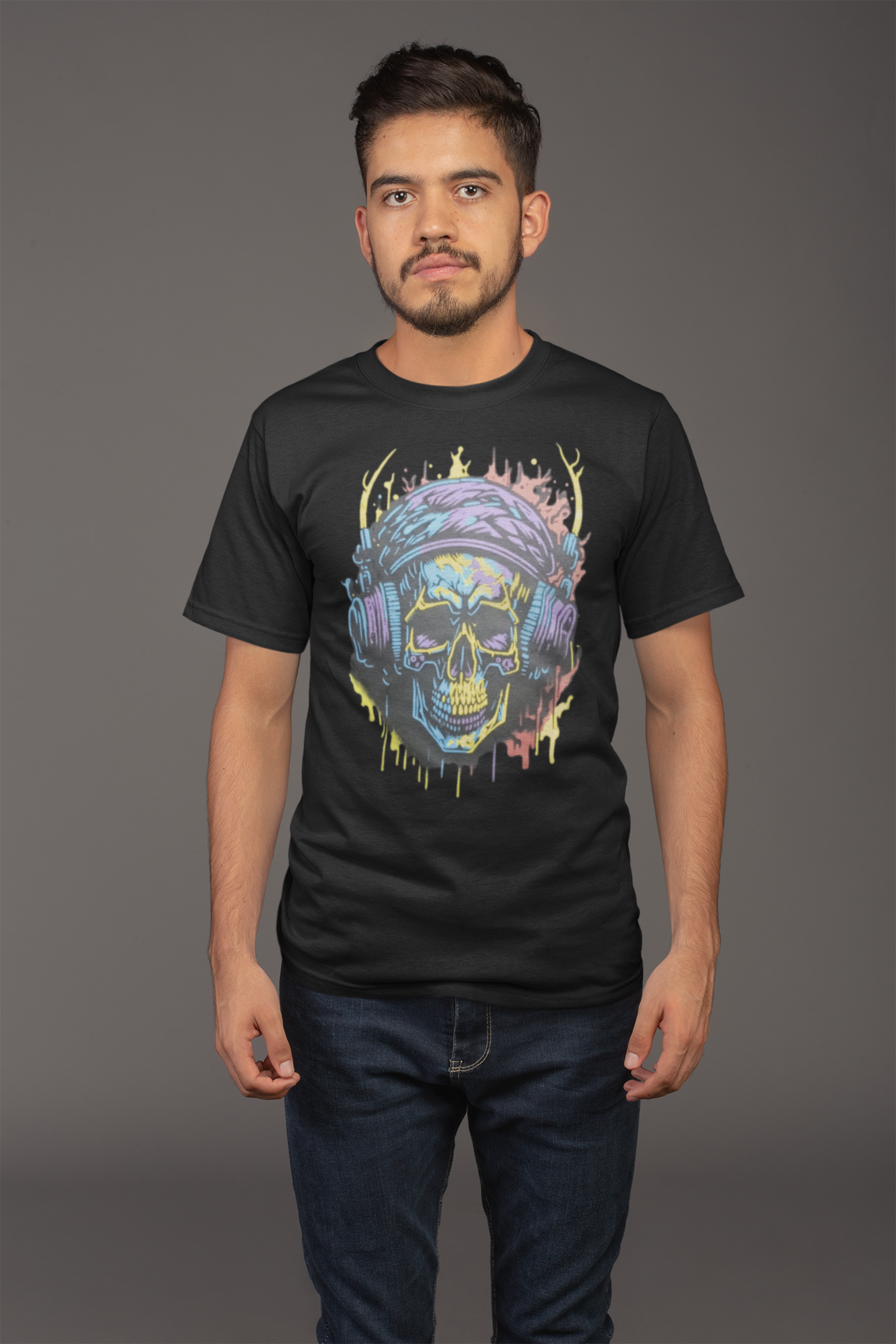 Avenster Blacck T-shirt with Skull Print