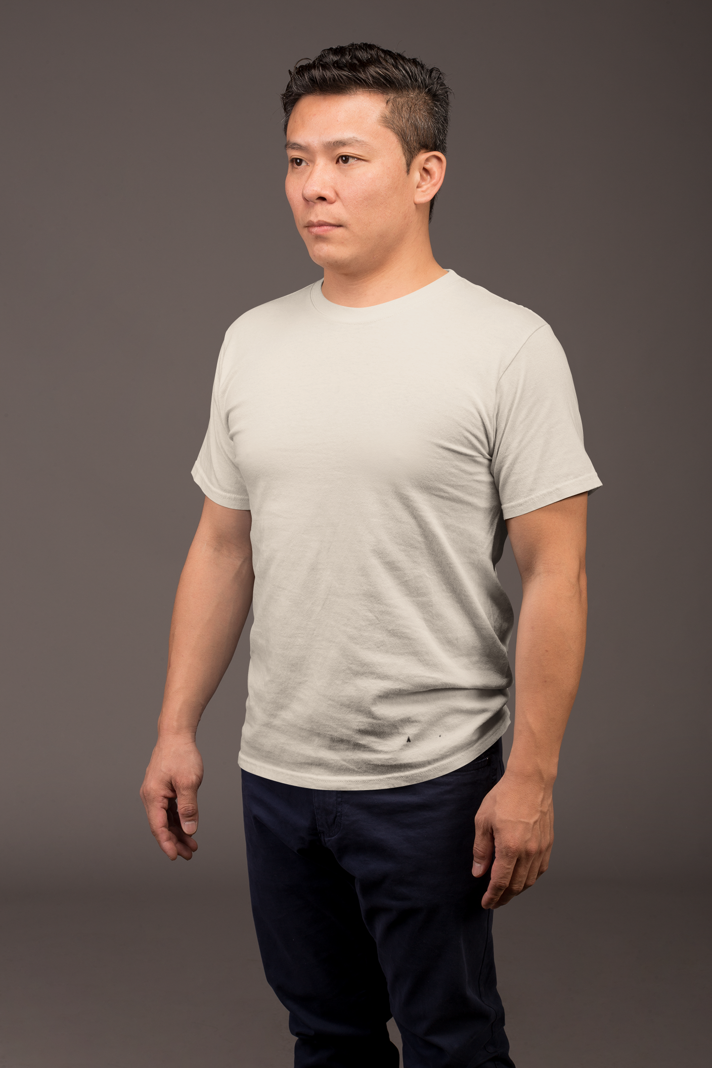 Avenster Beige Unisex Solid Cotton Crew Neck T-shirt (No Print or Logo)