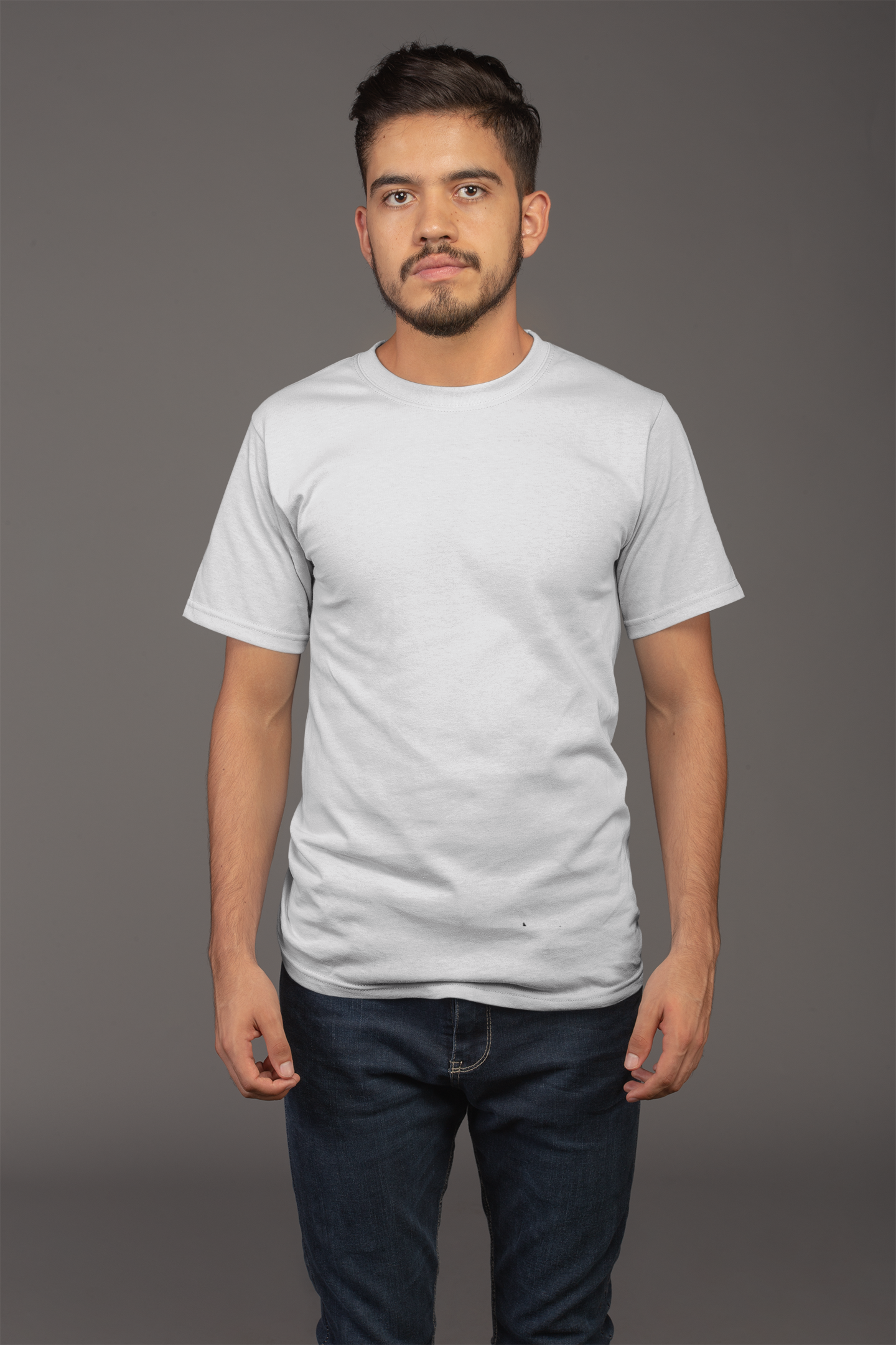 Avenster Light Grey Unisex Solid Cotton Crew Neck T-shirt (No Print or Logo)