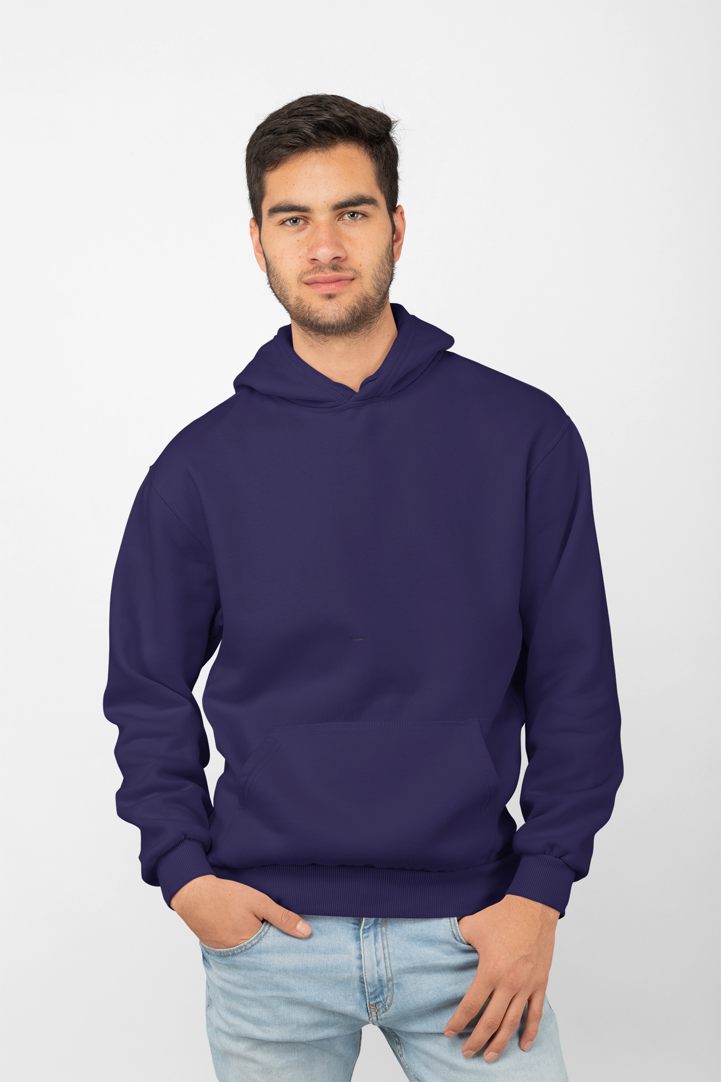 Avenster Cotton Navy Blue Solid Hoodie