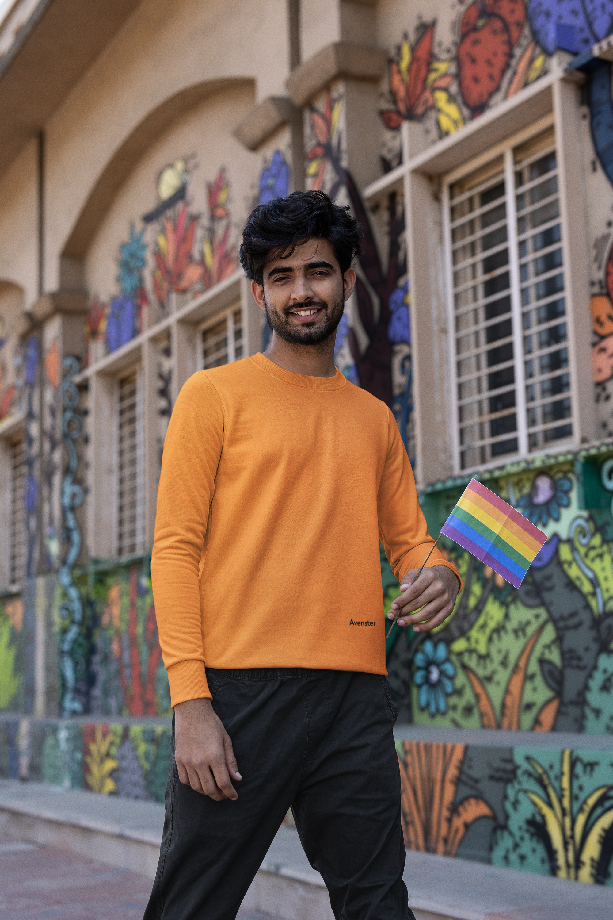 Avenster Solid Deep Orange Cotton Sweatshirt