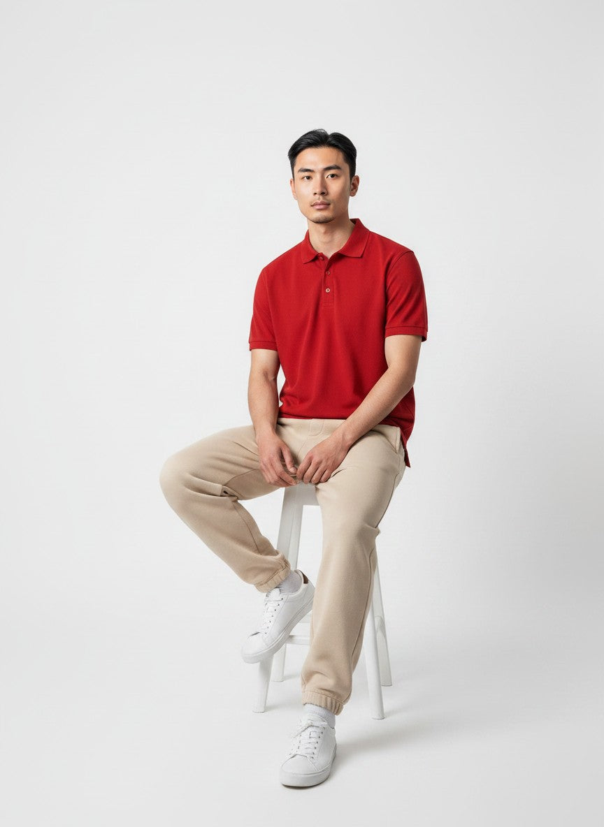 Classic Red Solid Premium Cotton Polo T-Shirt – 220 GSM | Classic Fit