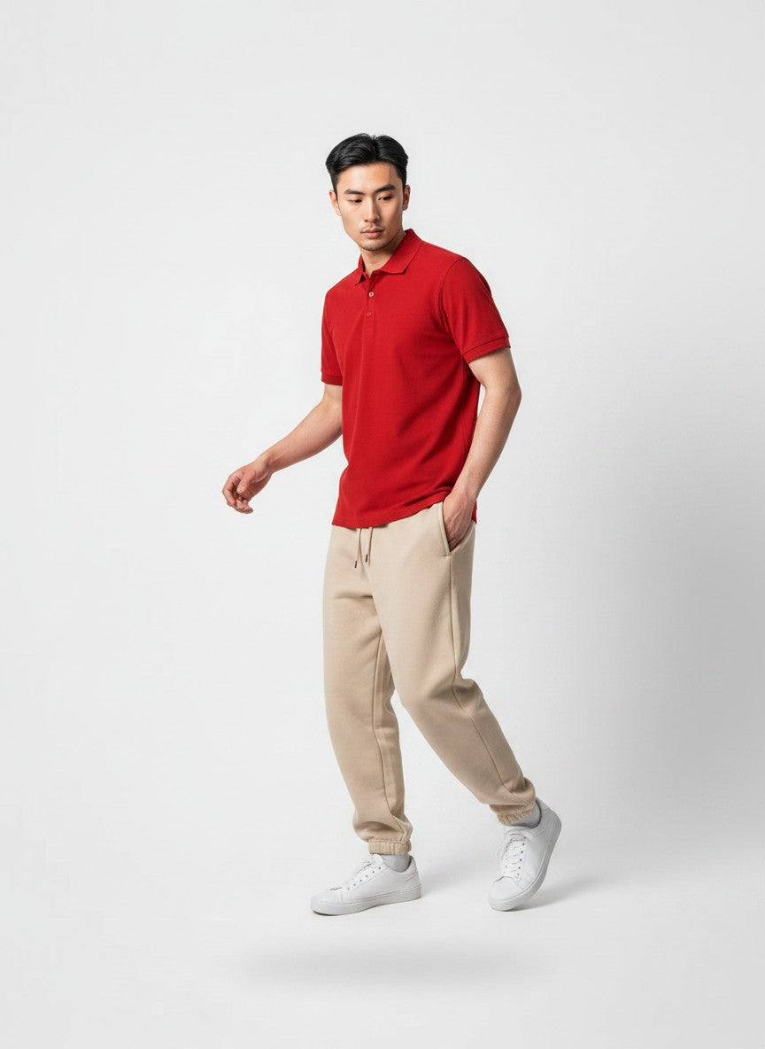 Classic Red Solid Premium Cotton Polo T-Shirt – 220 GSM | Classic Fit
