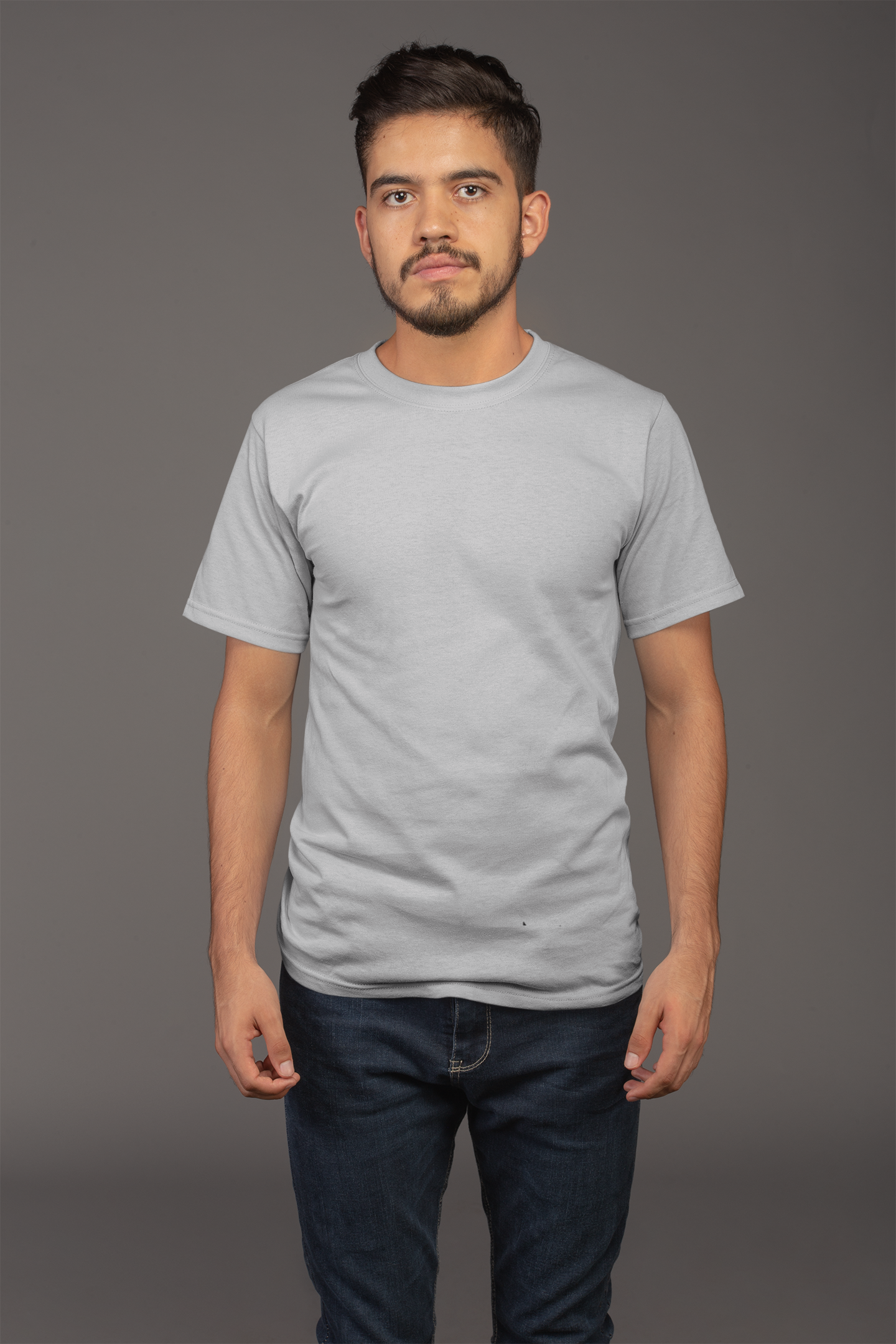 Avenster Grey Unisex Solid Cotton Crew Neck T-shirt (No Print or Logo)