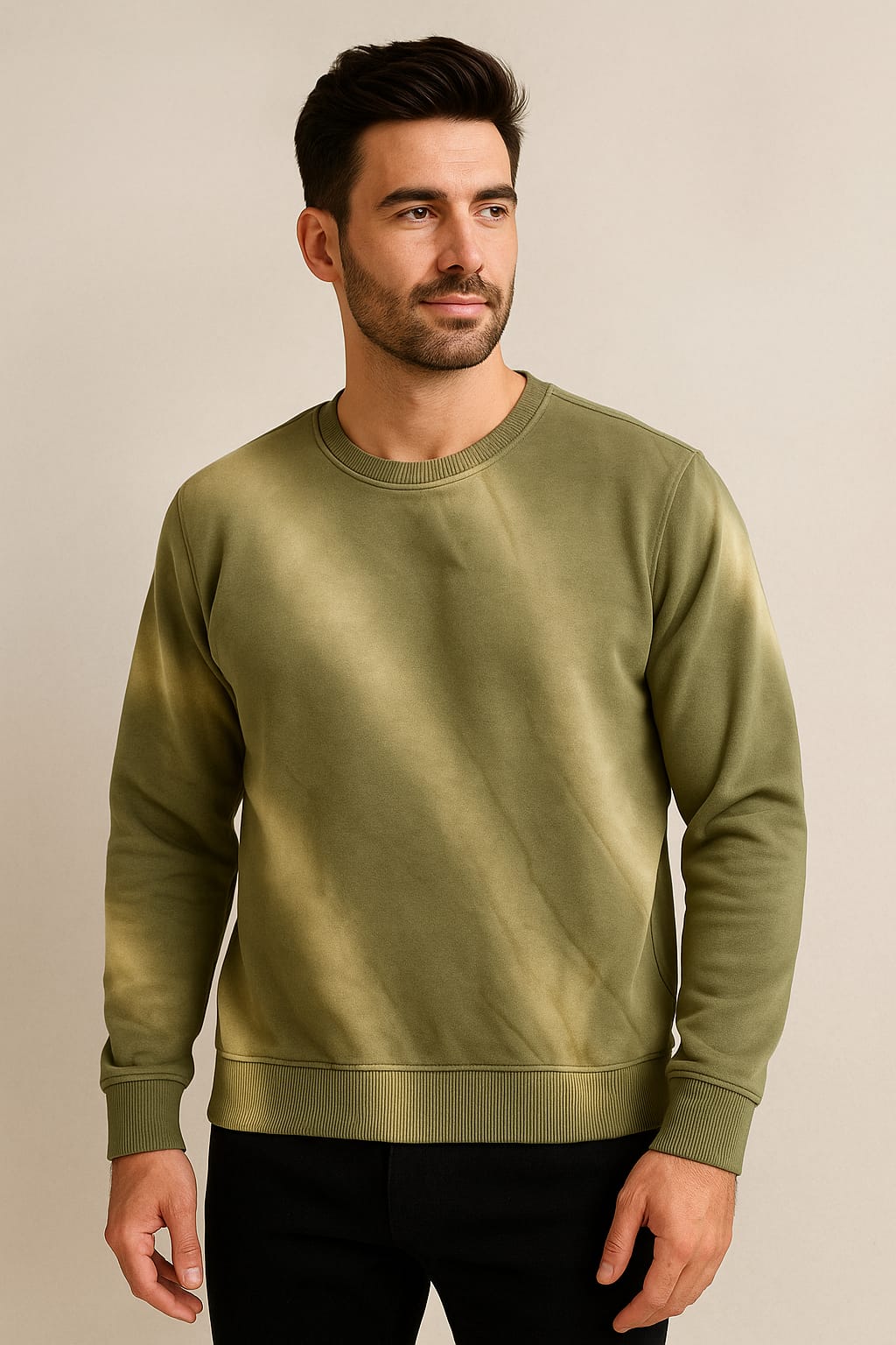 Avenster Acid washed Sweatshirt 240 GSM (Olive green)