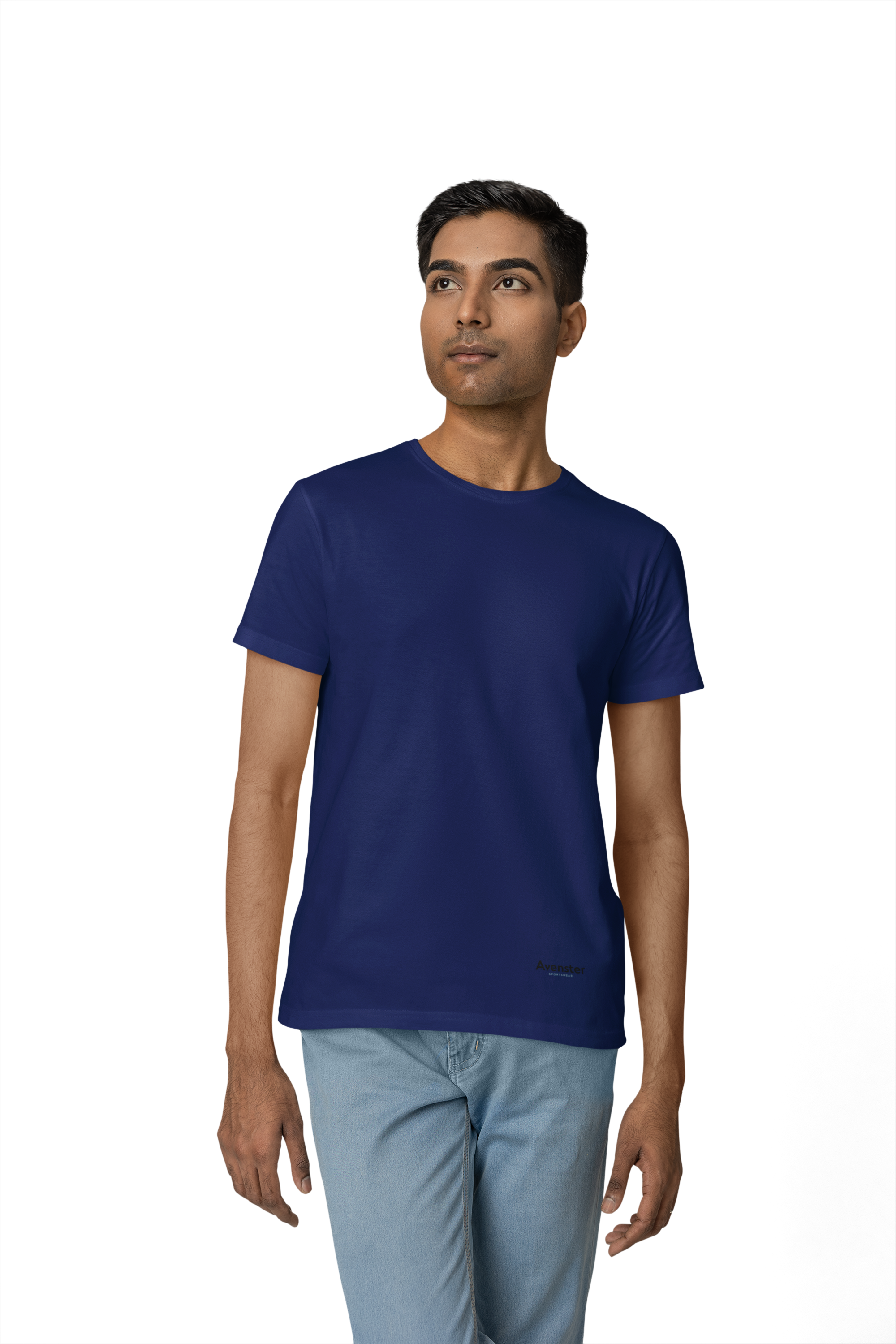 Avenster Navy Blue Unisex Solid Cotton Crew Neck T-shirt (No Print or Logo)