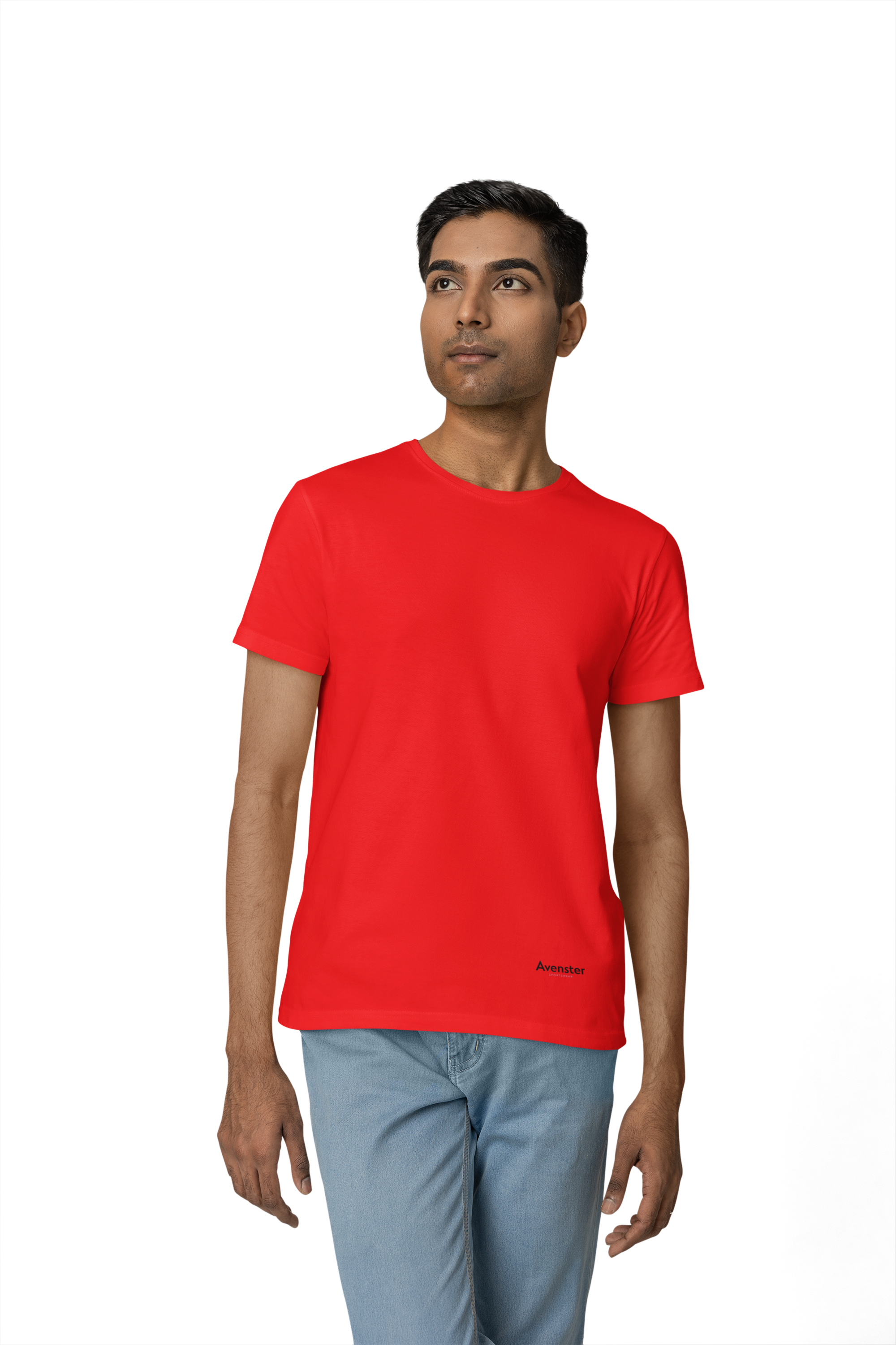 Avenster Red Unisex Solid Cotton Crew Neck T-shirt (No Print or Logo)