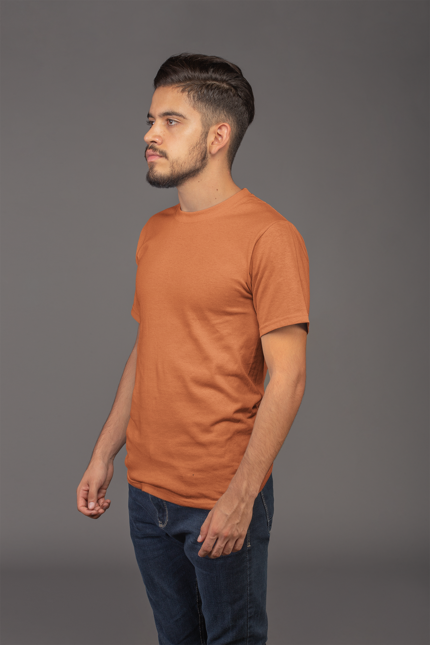 Avenster Orange Unisex Solid Cotton Crew Neck T-shirt (No Print or Logo)