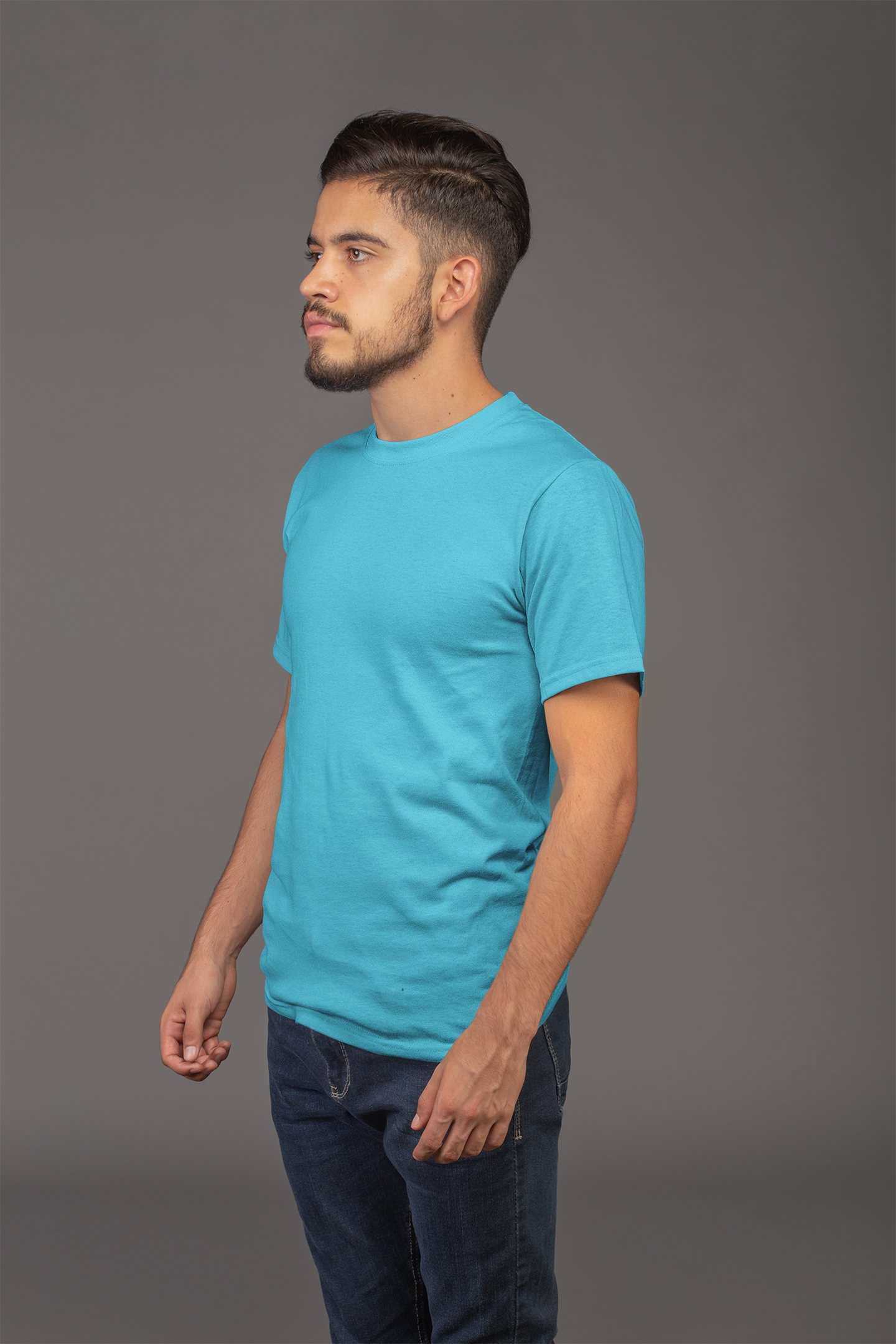 Avenster Blue Unisex Solid Cotton Crew Neck T-shirt (No Print or Logo)
