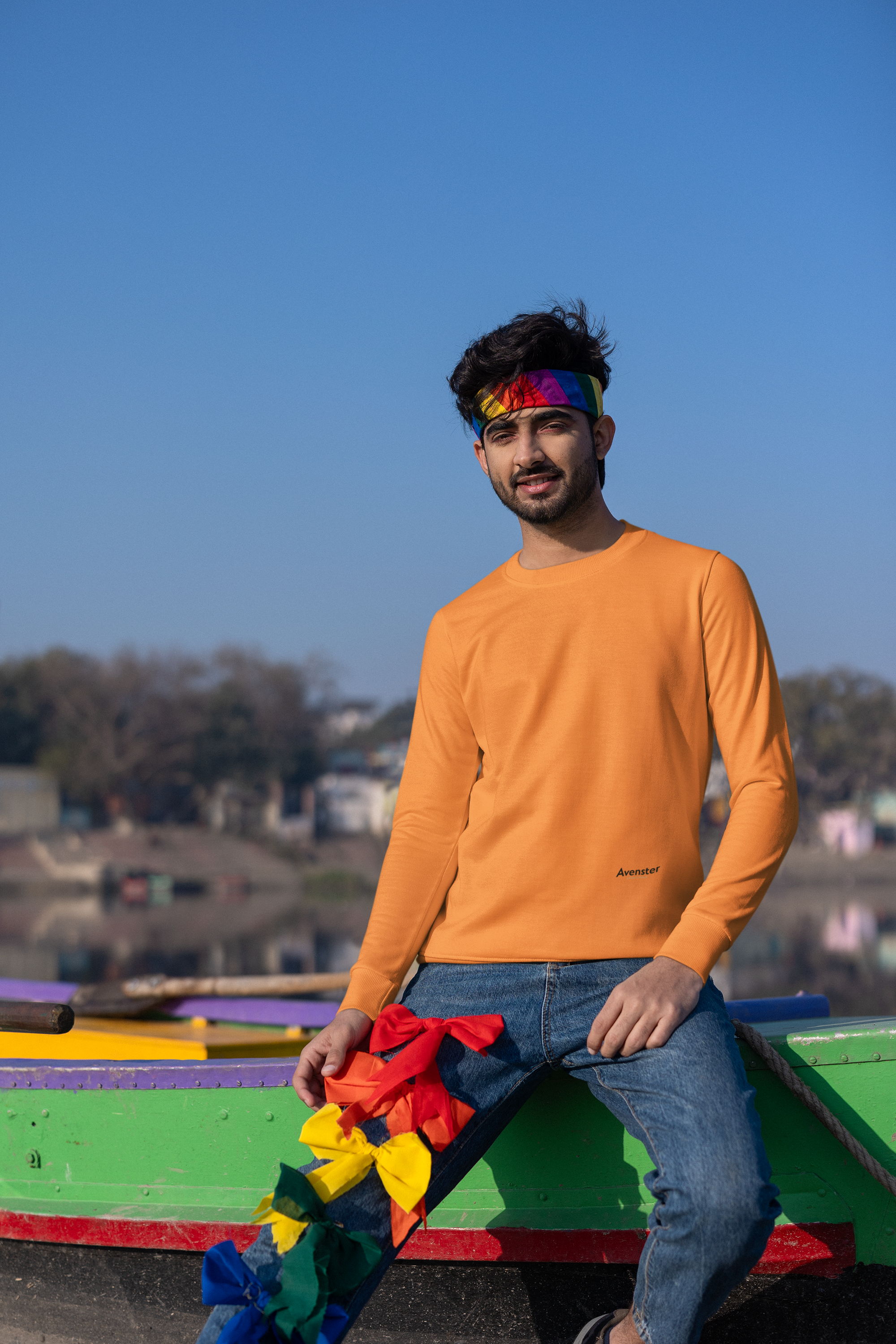 Avenster Solid Deep Orange Cotton Sweatshirt