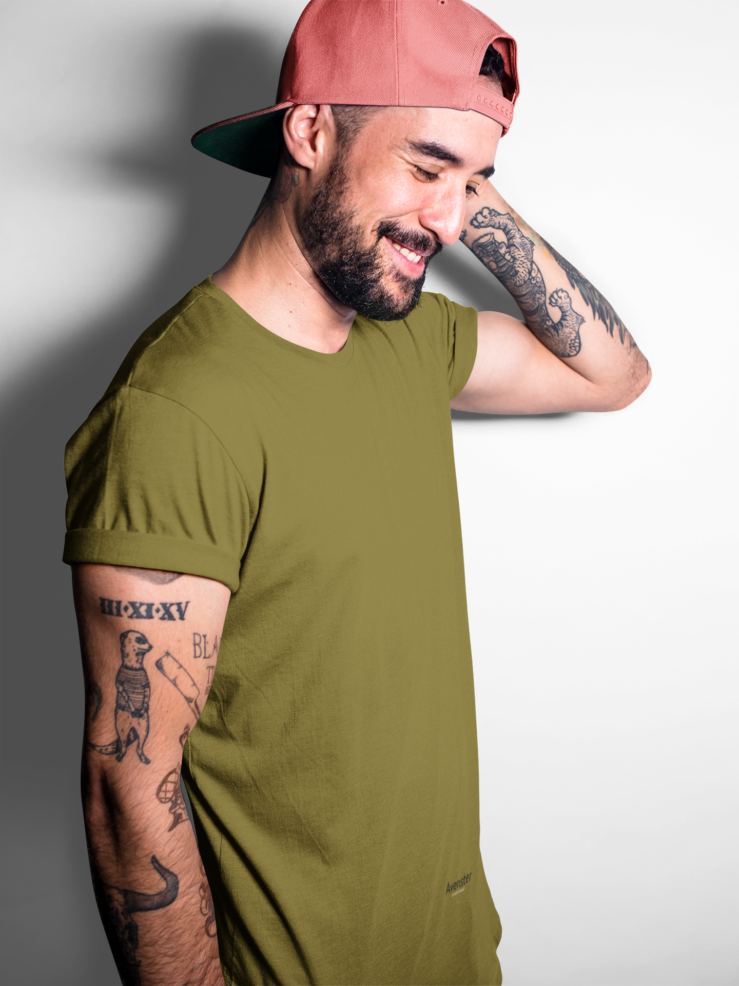 Avenster Olive Green Unisex Solid Cotton Crew Neck T-shirt (No Print or Logo)