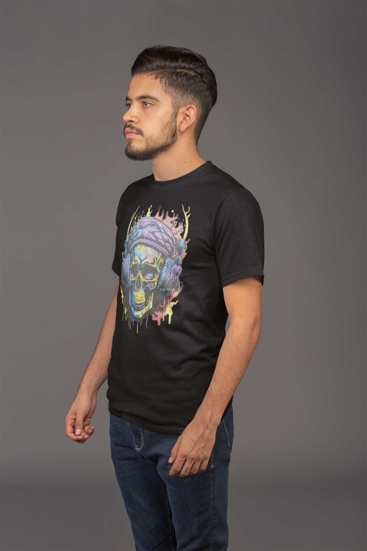 Avenster Blacck T-shirt with Skull Print