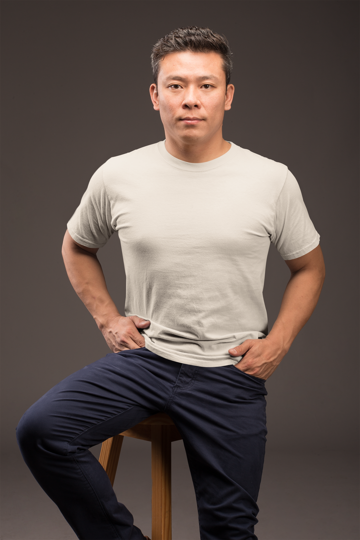 Avenster Beige Unisex Solid Cotton Crew Neck T-shirt (No Print or Logo)