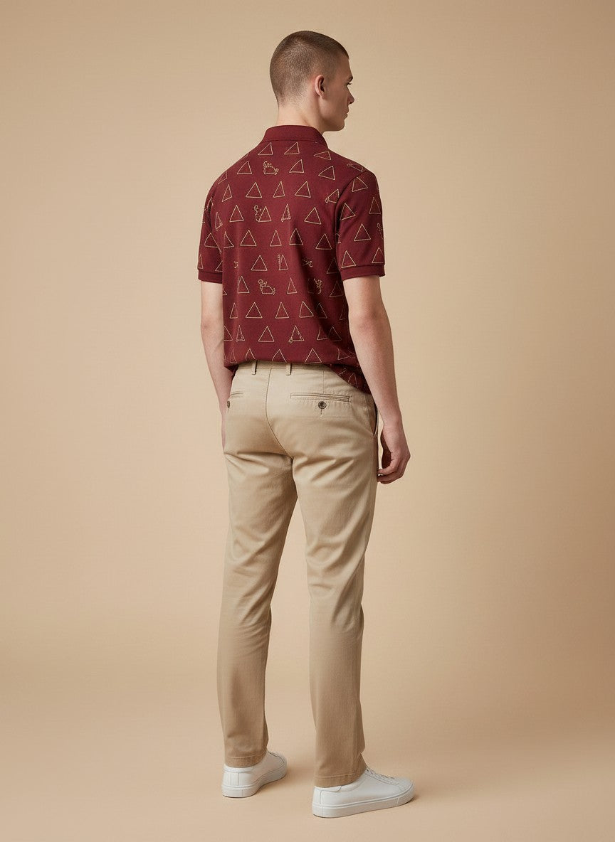 Burgundy Geometry AOP Polo(SET OF 4)