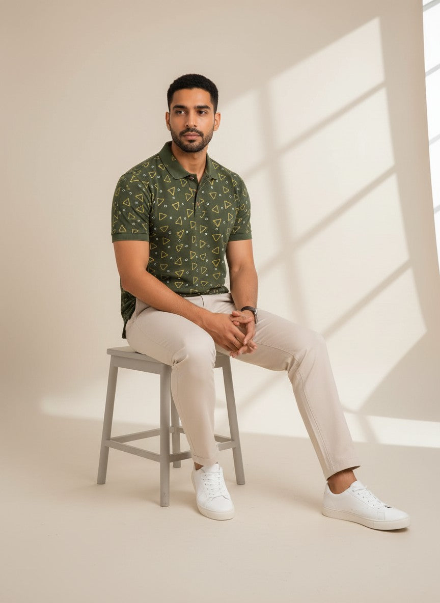 Olive Orbit AOP Polo(SET OF 4)