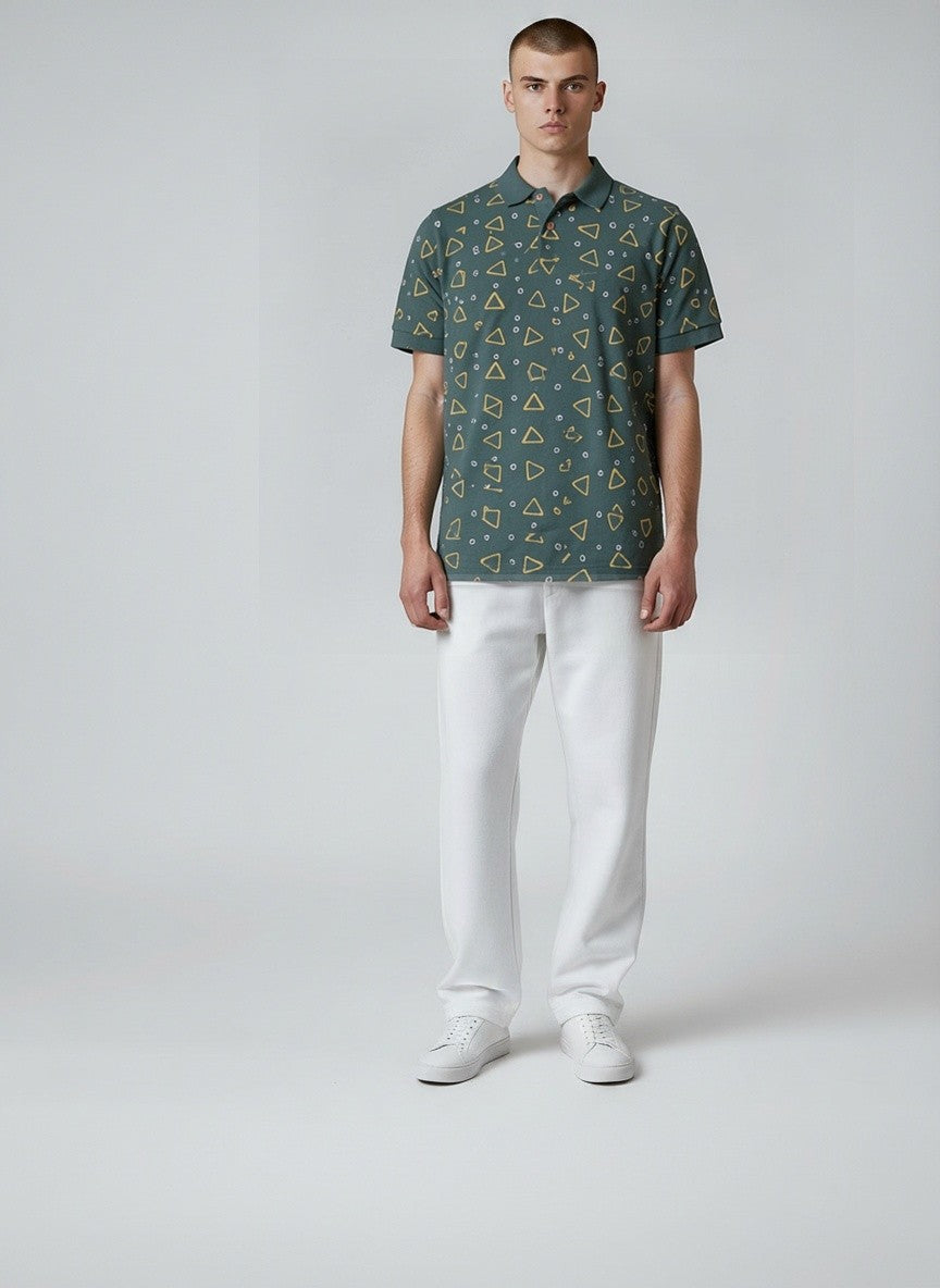 Olive Geometry AOP Polo(SET OF 4)