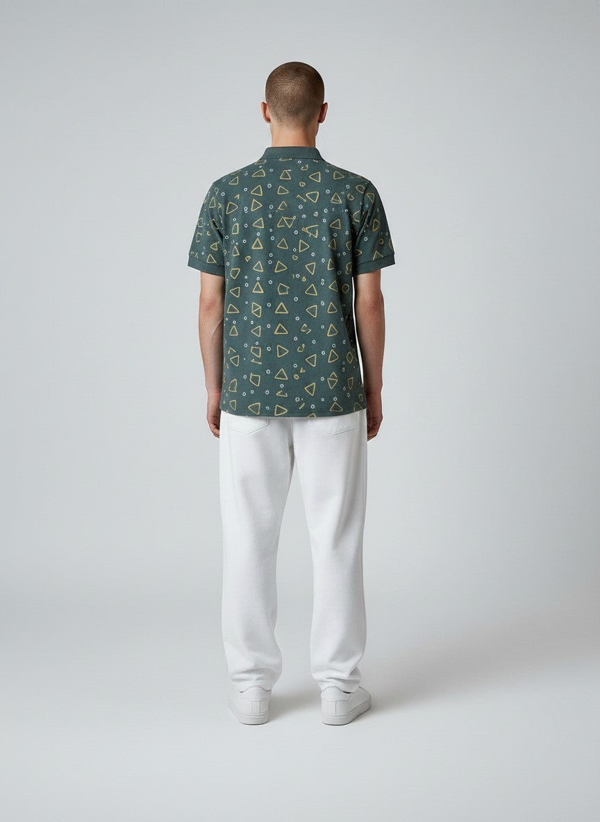 Olive Geometry AOP Polo(SET OF 4)