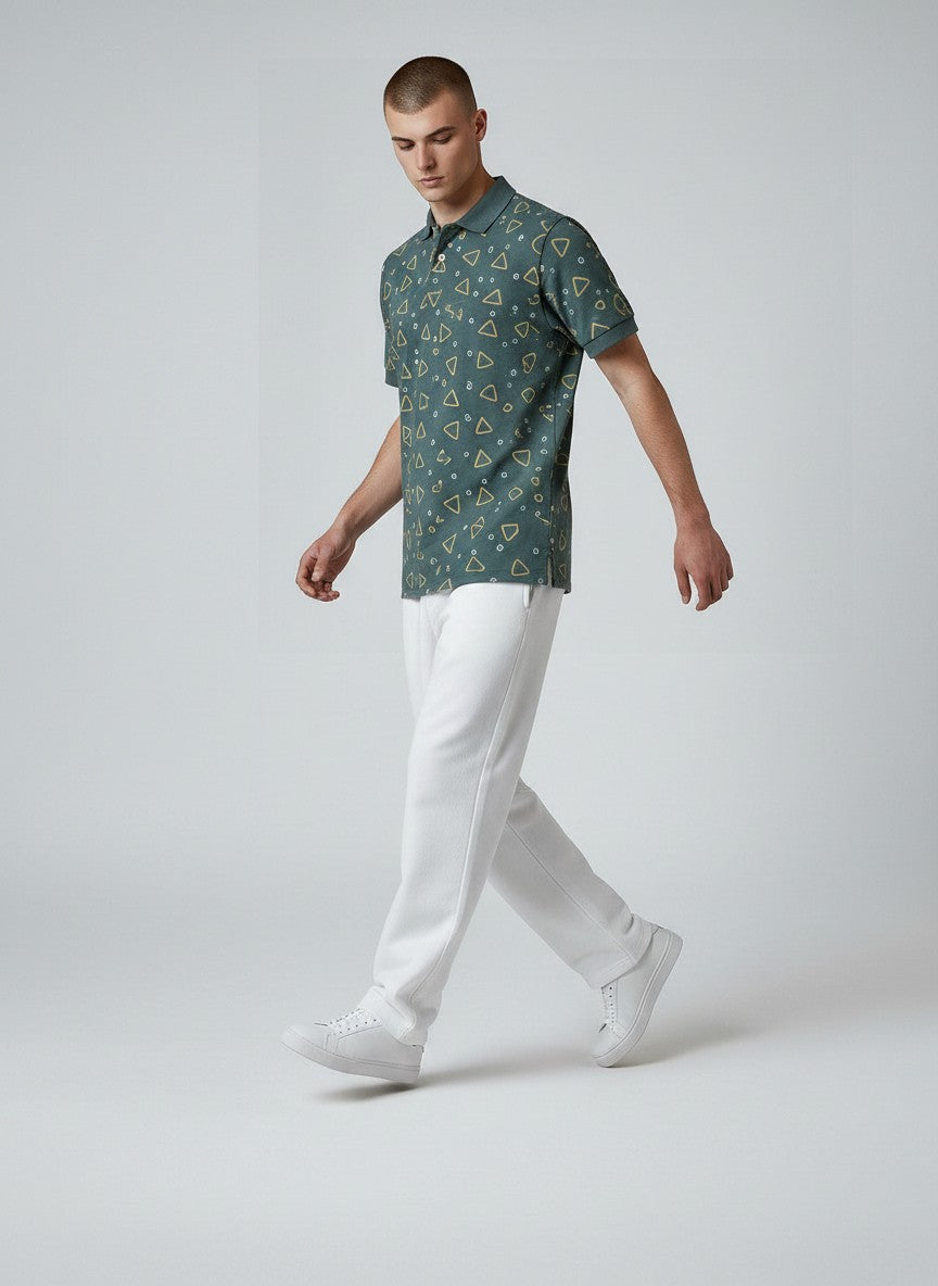 Olive Geometry AOP Polo(SET OF 4)