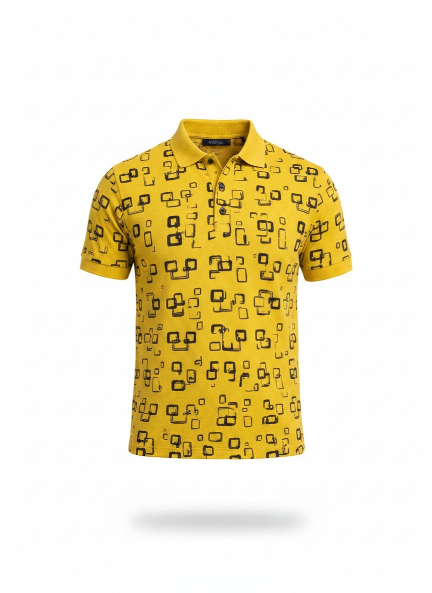 Golden Grid AOP Polo(SET OF 4)