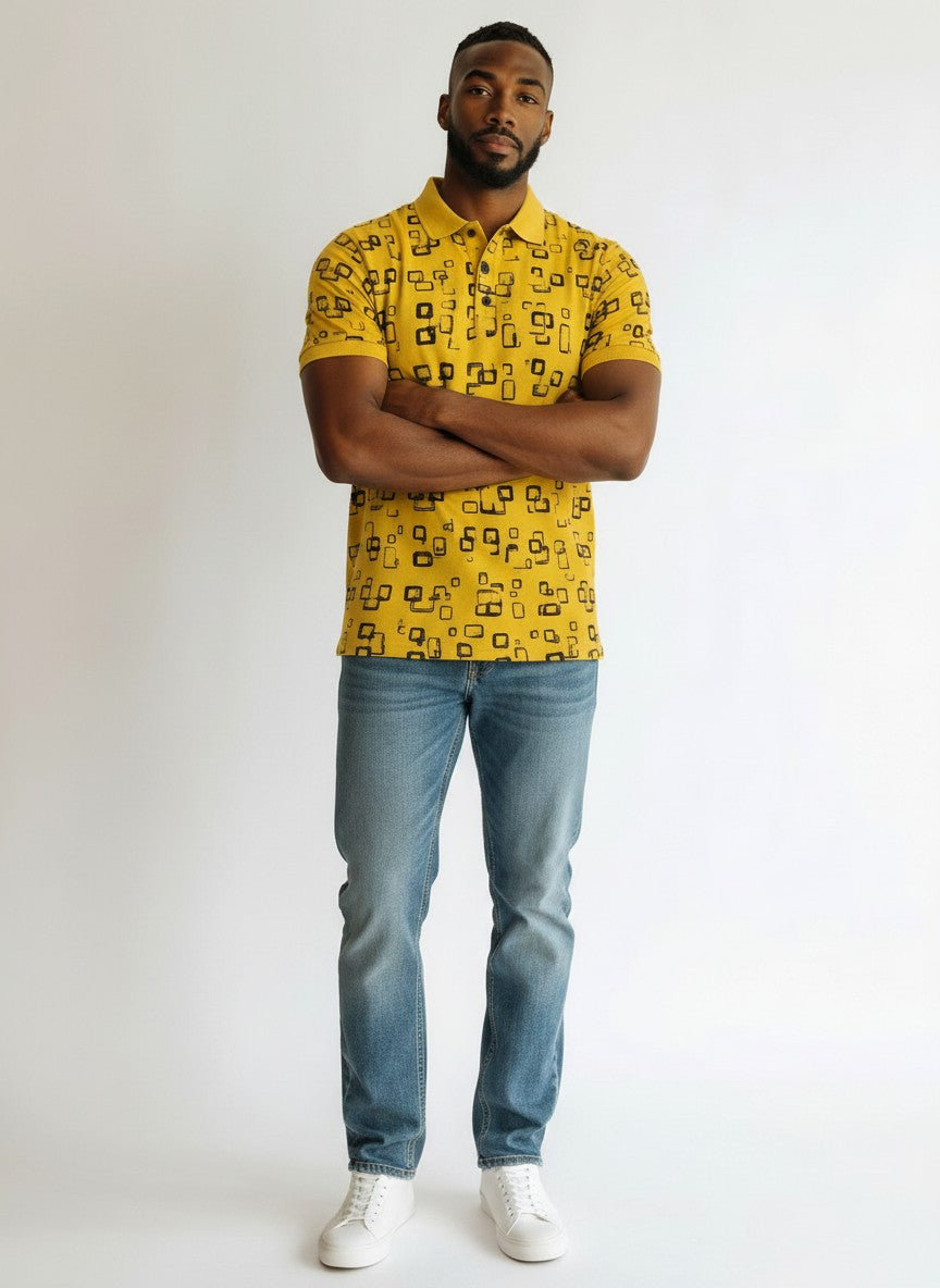 Golden Grid AOP Polo(SET OF 4)