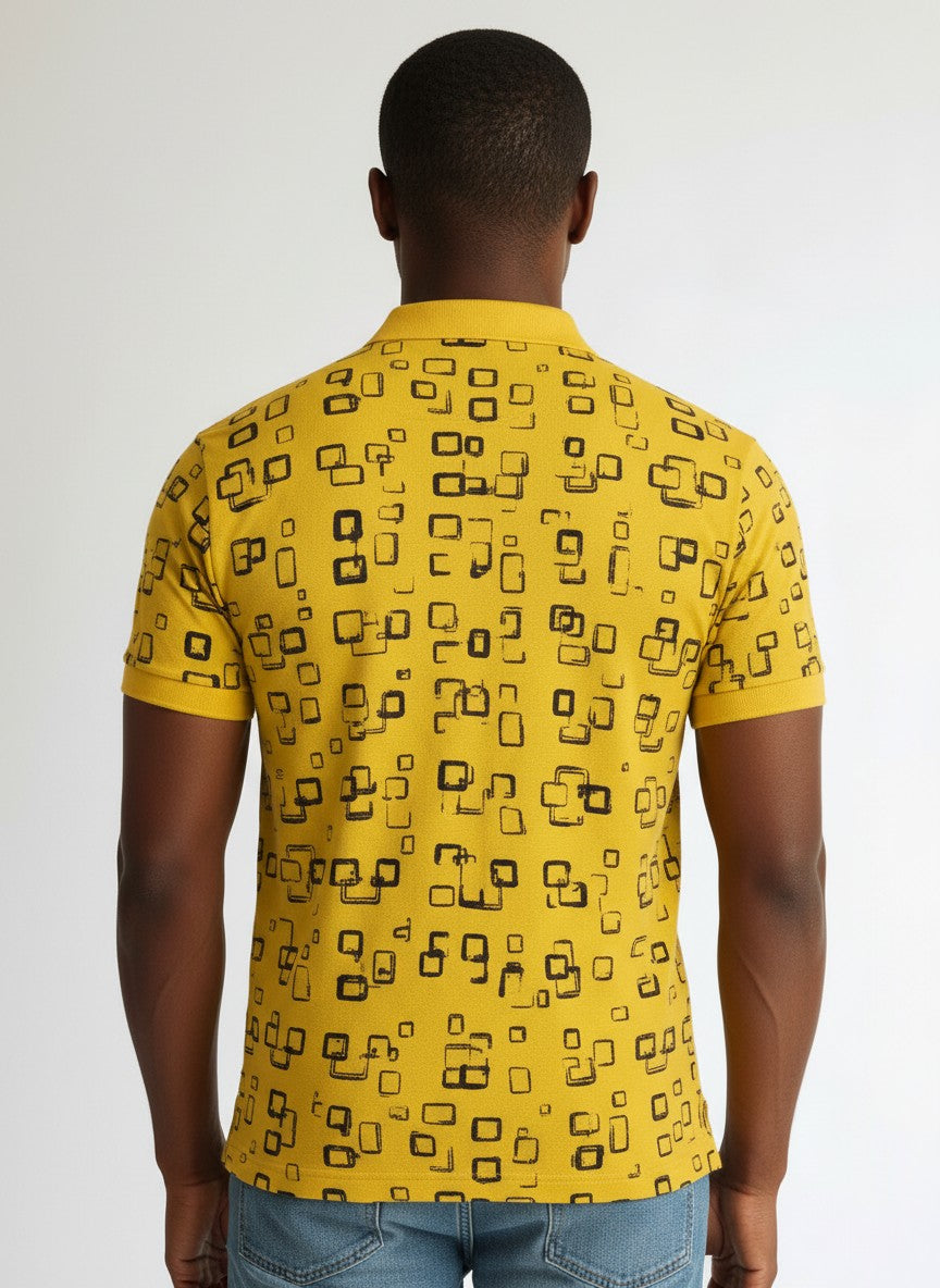 Golden Grid AOP Polo(SET OF 4)