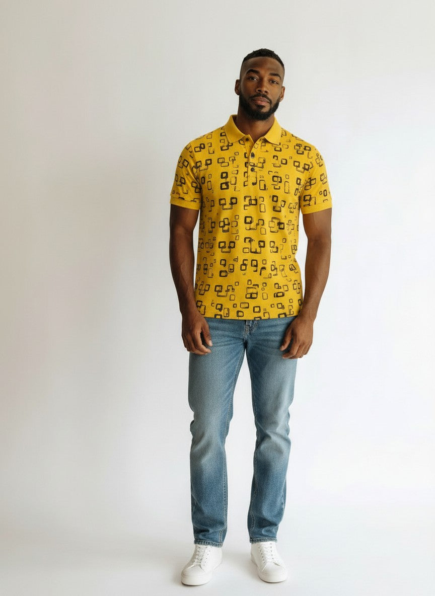 Golden Grid AOP Polo(SET OF 4)