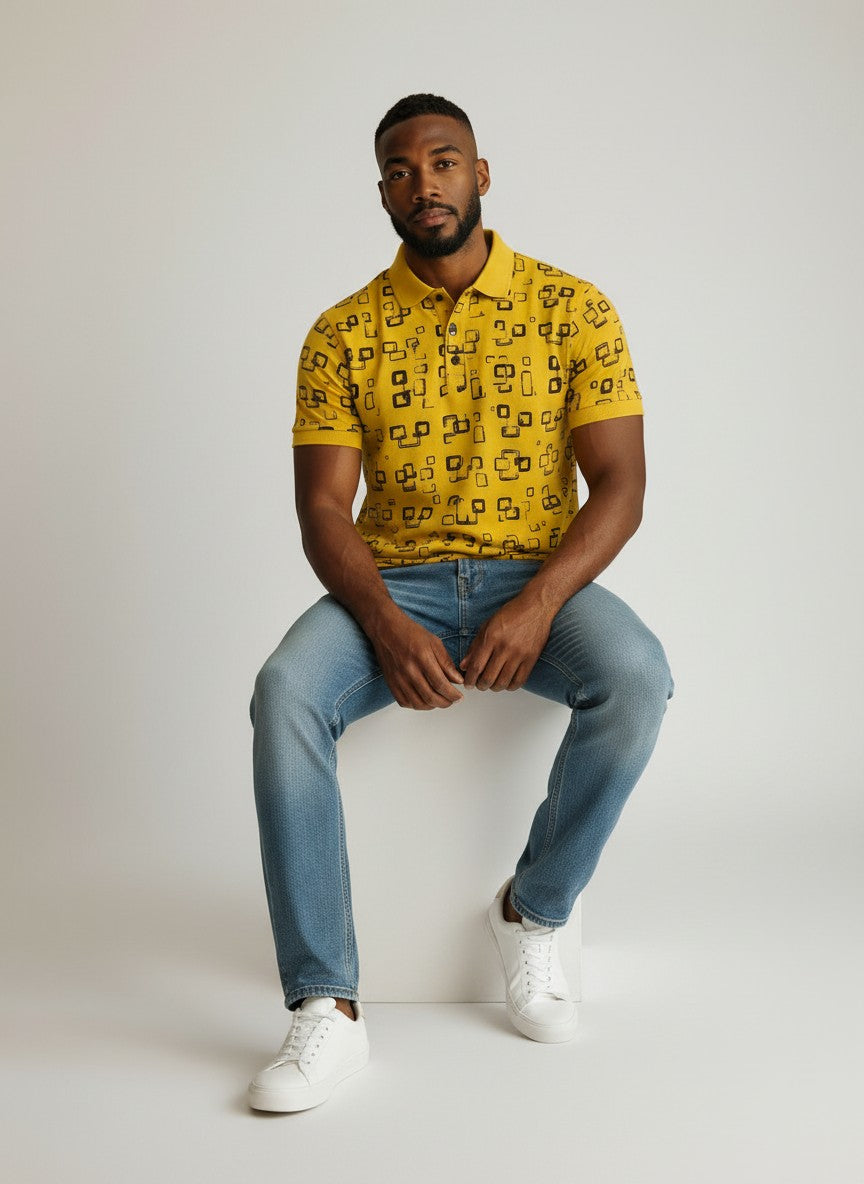 Golden Grid AOP Polo(SET OF 4)
