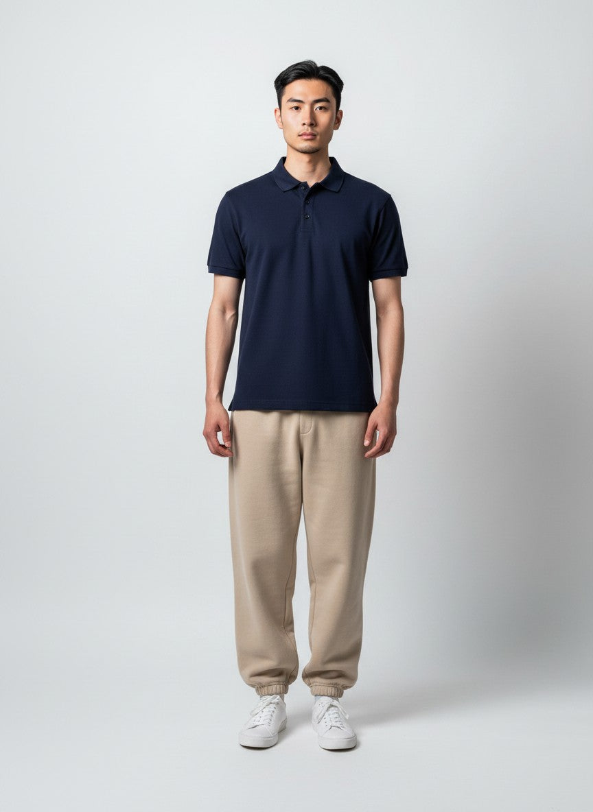 Navy Blue Solid Premium Cotton Polo T-Shirt – 220 GSM | Classic Fit