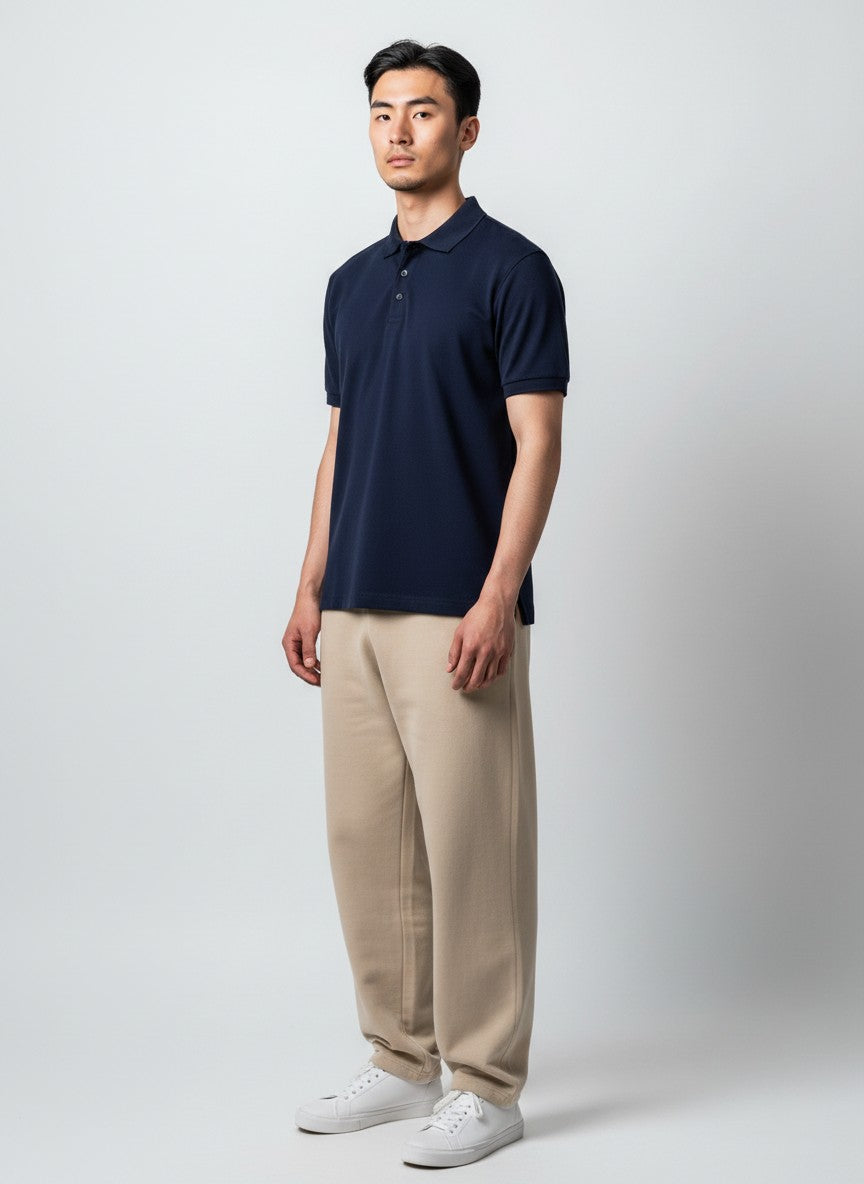 Navy Blue Solid Premium Cotton Polo T-Shirt – 220 GSM | Classic Fit