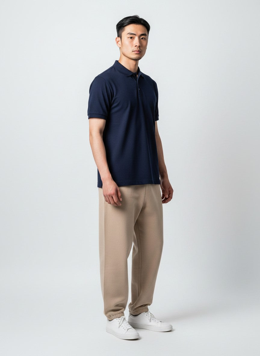 Navy Blue Solid Premium Cotton Polo T-Shirt – 220 GSM | Classic Fit