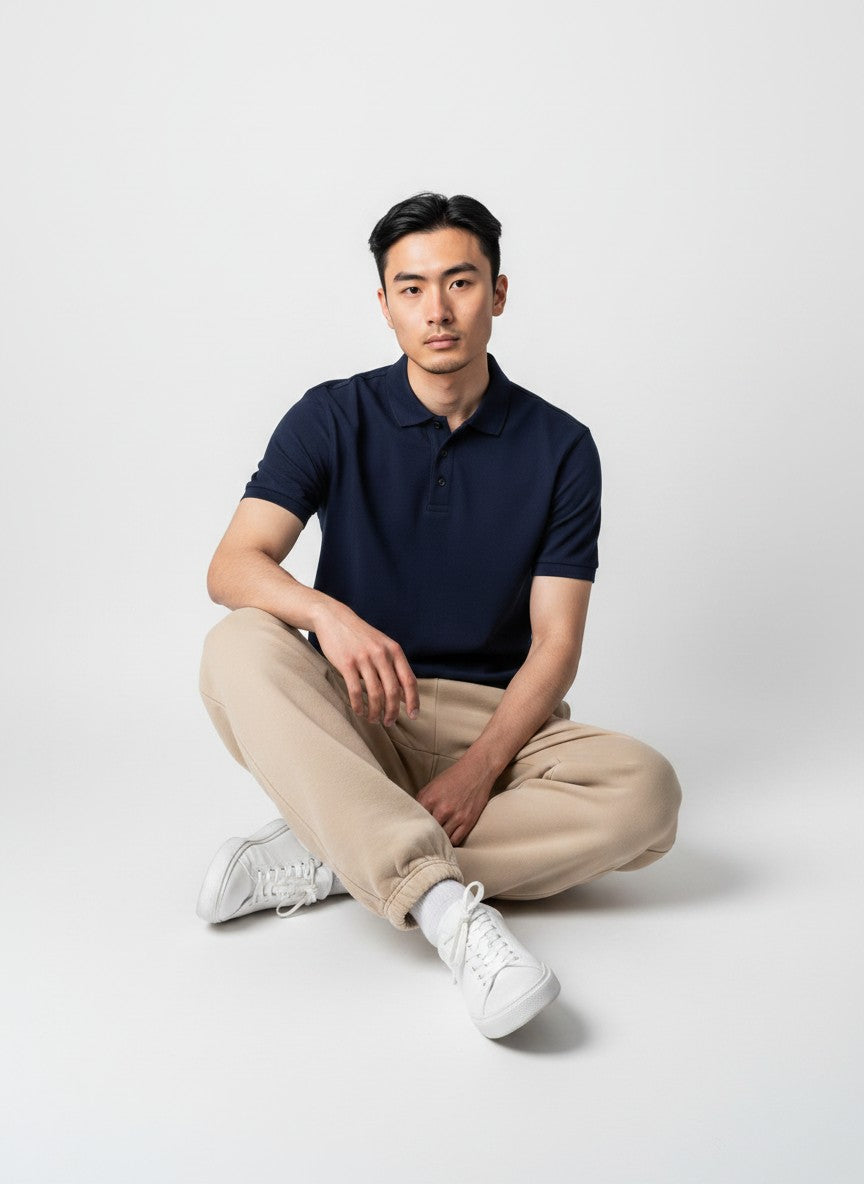 Navy Blue Solid Premium Cotton Polo T-Shirt – 220 GSM | Classic Fit