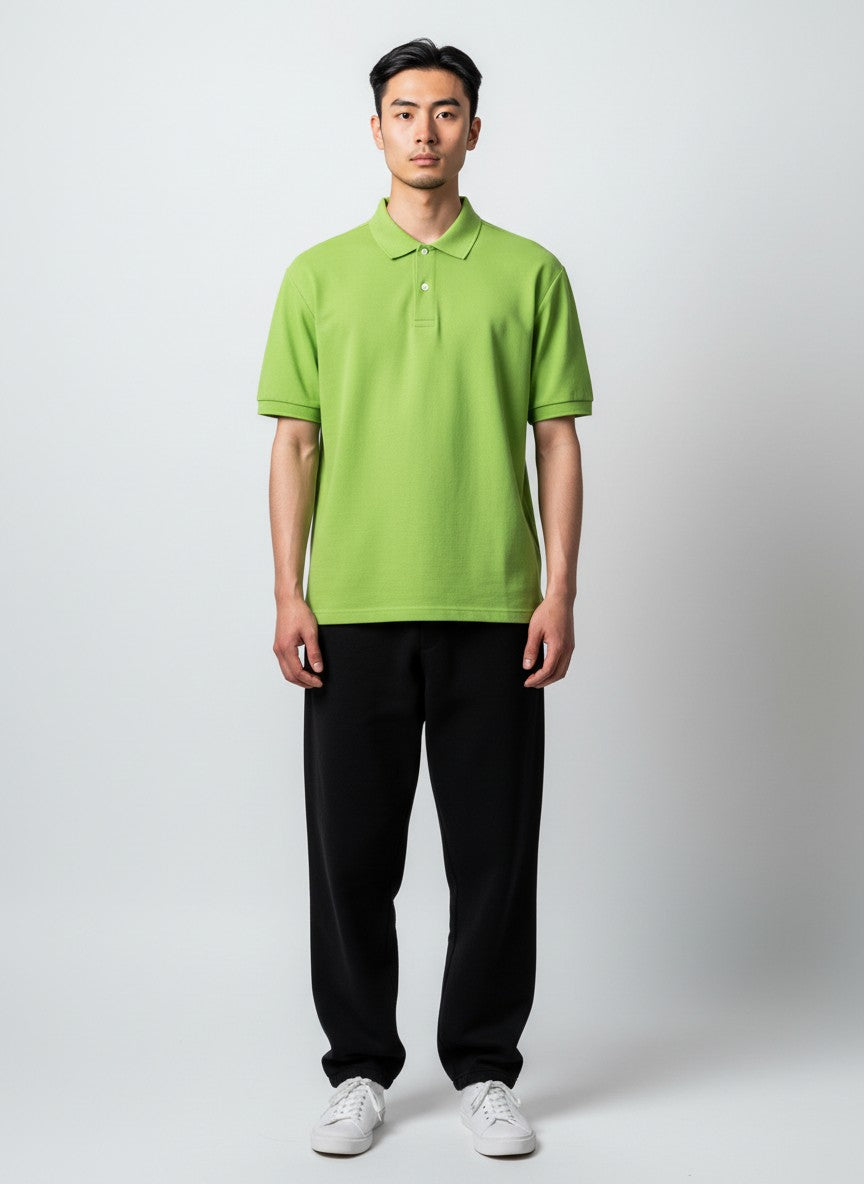 Lime Green Solid Premium Cotton Polo T-Shirt – 220 GSM | Classic Fit